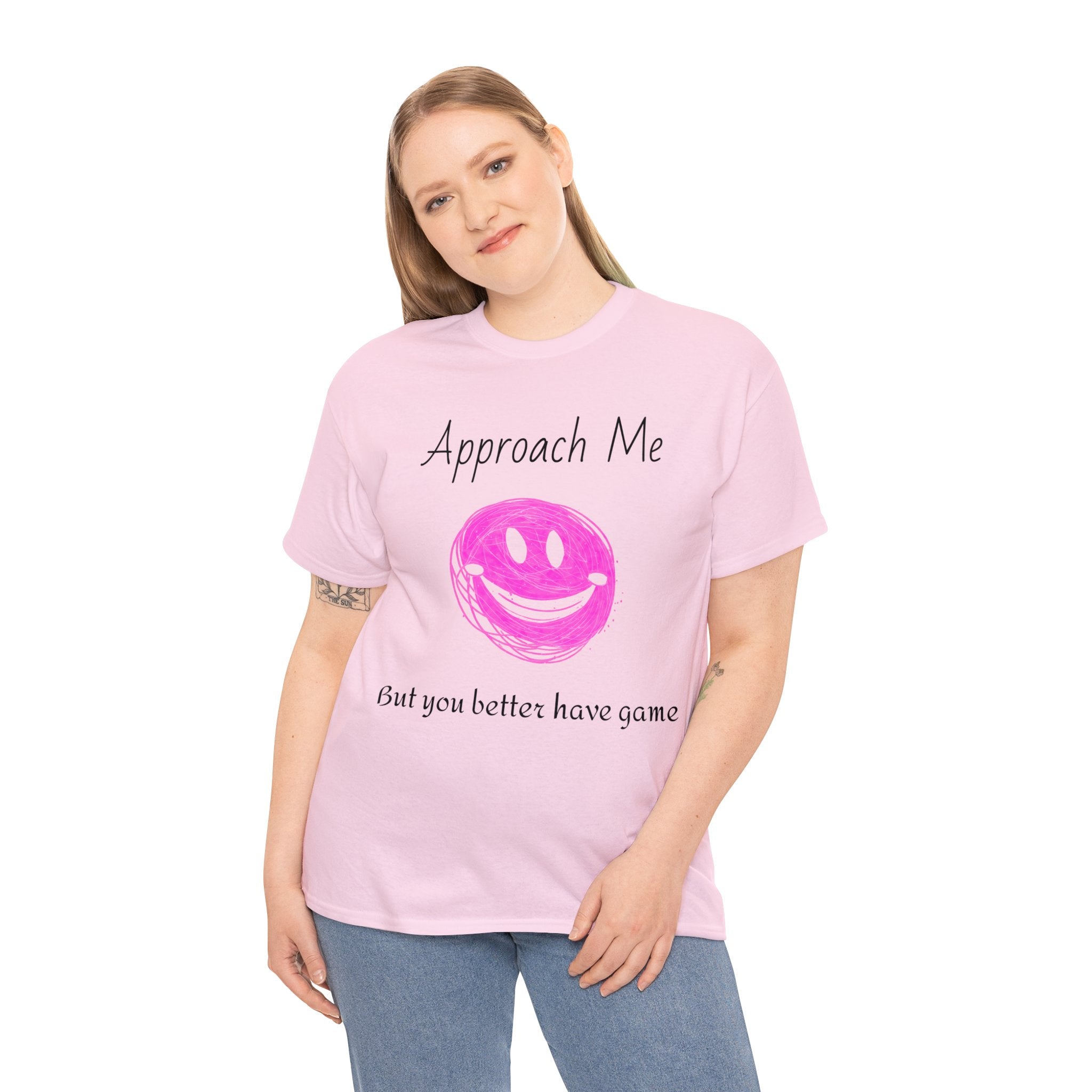 Dare to Date: The Ultimate 'Approach Me If You Dare' Challenge - A Women's Unisex Heavy Cotton Tee Perfect for Social Events, Recreational Activities, and Making Bold Statements