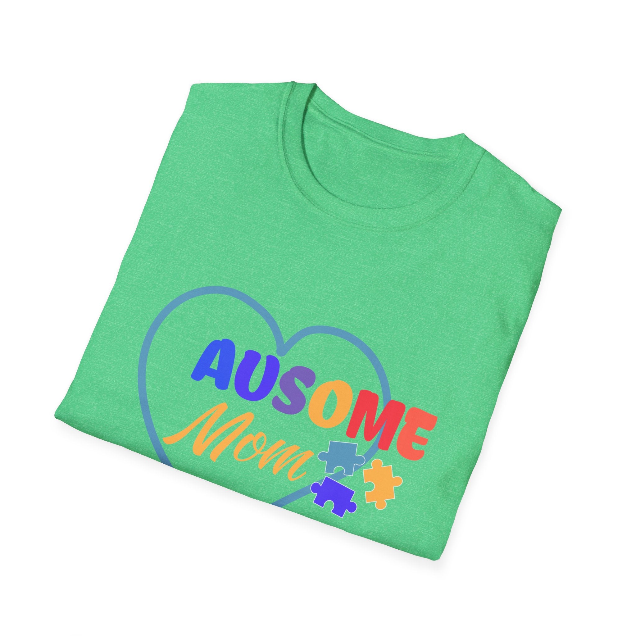 Women's "Ausome Mom" Autism Awareness and Support Unisex Softstyle Women's T-Shirt: Celebrating Incredible Autism Moms Shirt for the Mom Who Loves Unconditionally