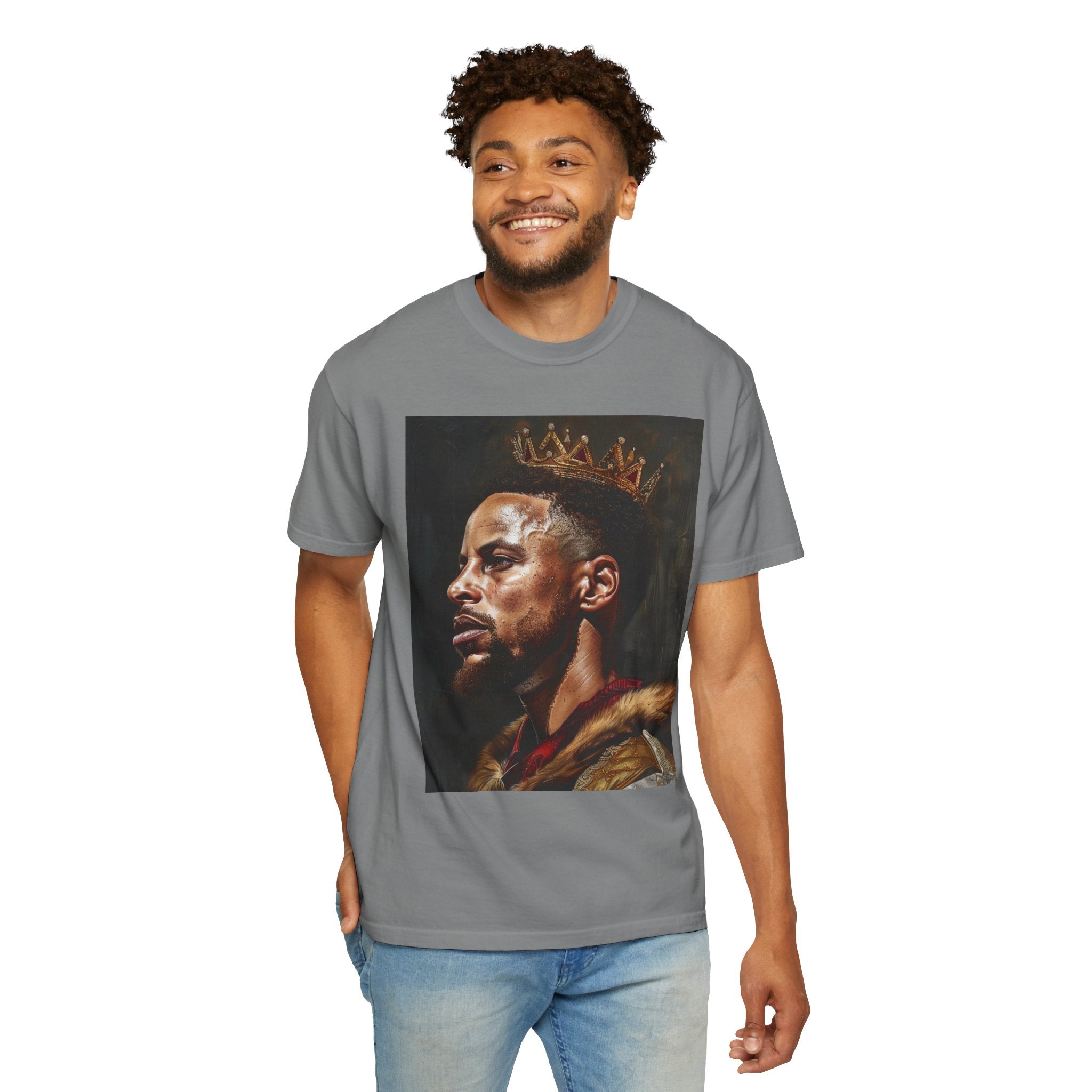Court Classics: King Steph Renaissance Masterpiece Unisex Garment-Dyed T-Shirt - A Tribute to Basketball Royalty