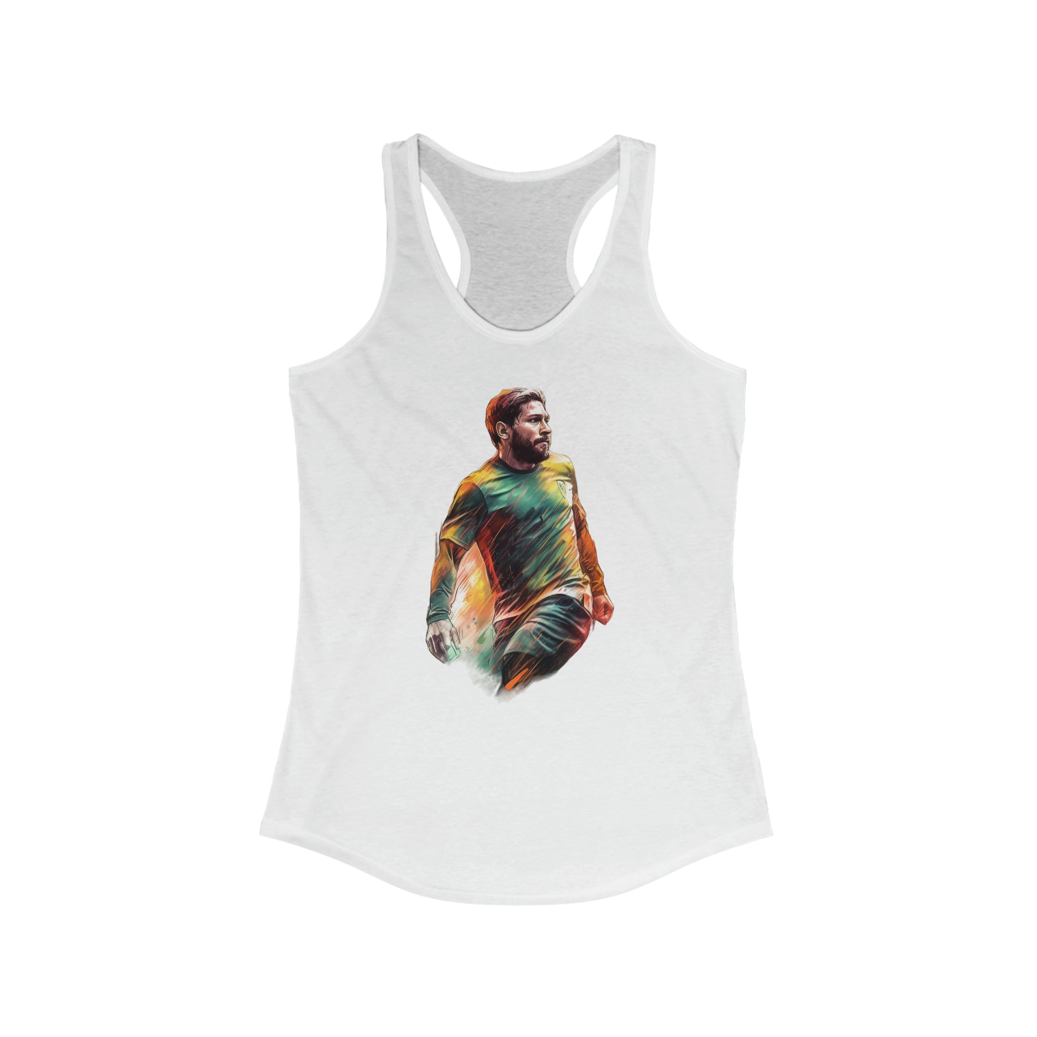 Footballer Women's Racerback Tank-Top - Michelangelo Watercolor Women's Shirt - Artistic Soccer Player Tank - Stylish Sports Fan Apparel