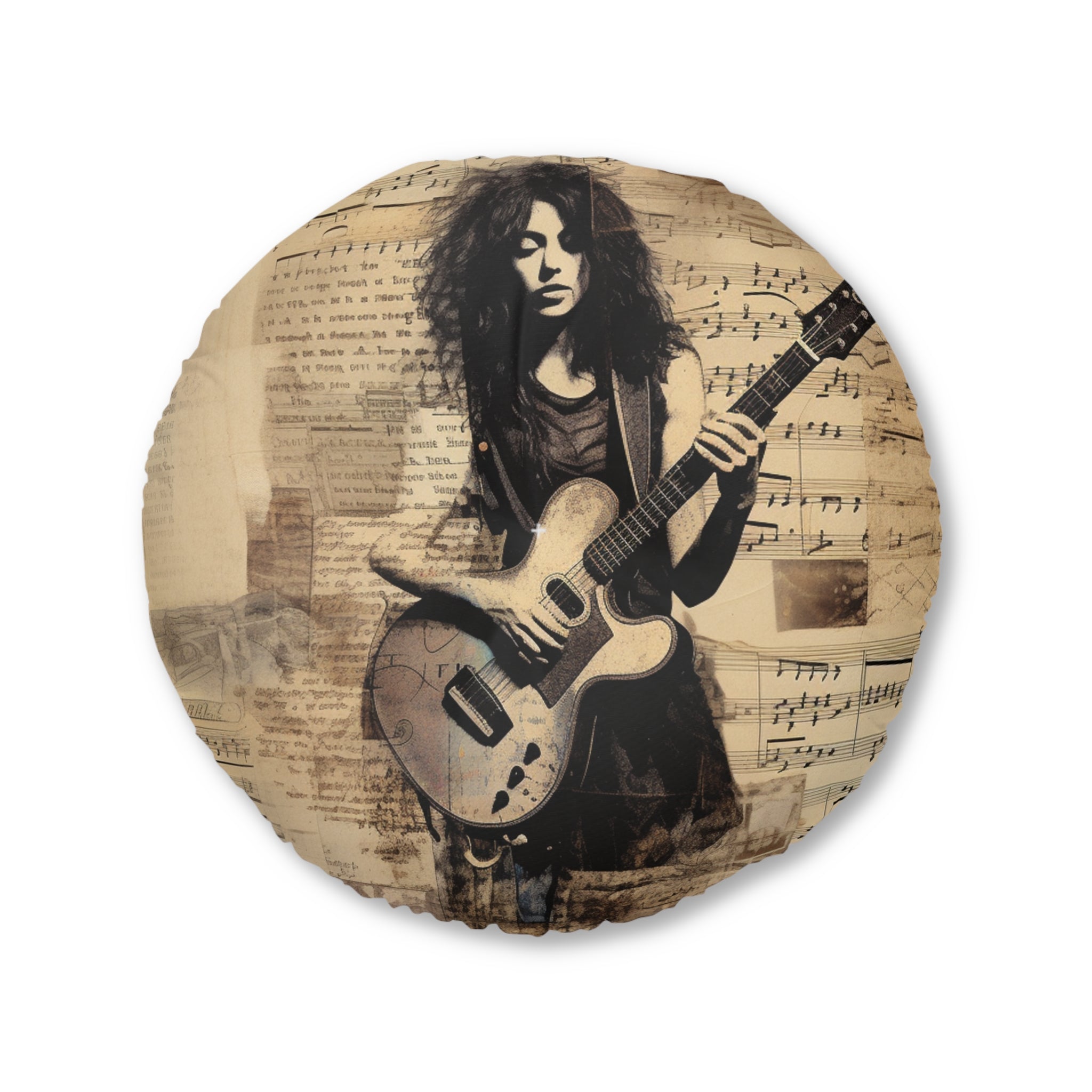 Tufted Floor Pillow, Round--Guitar Player Collage (Professional Art)