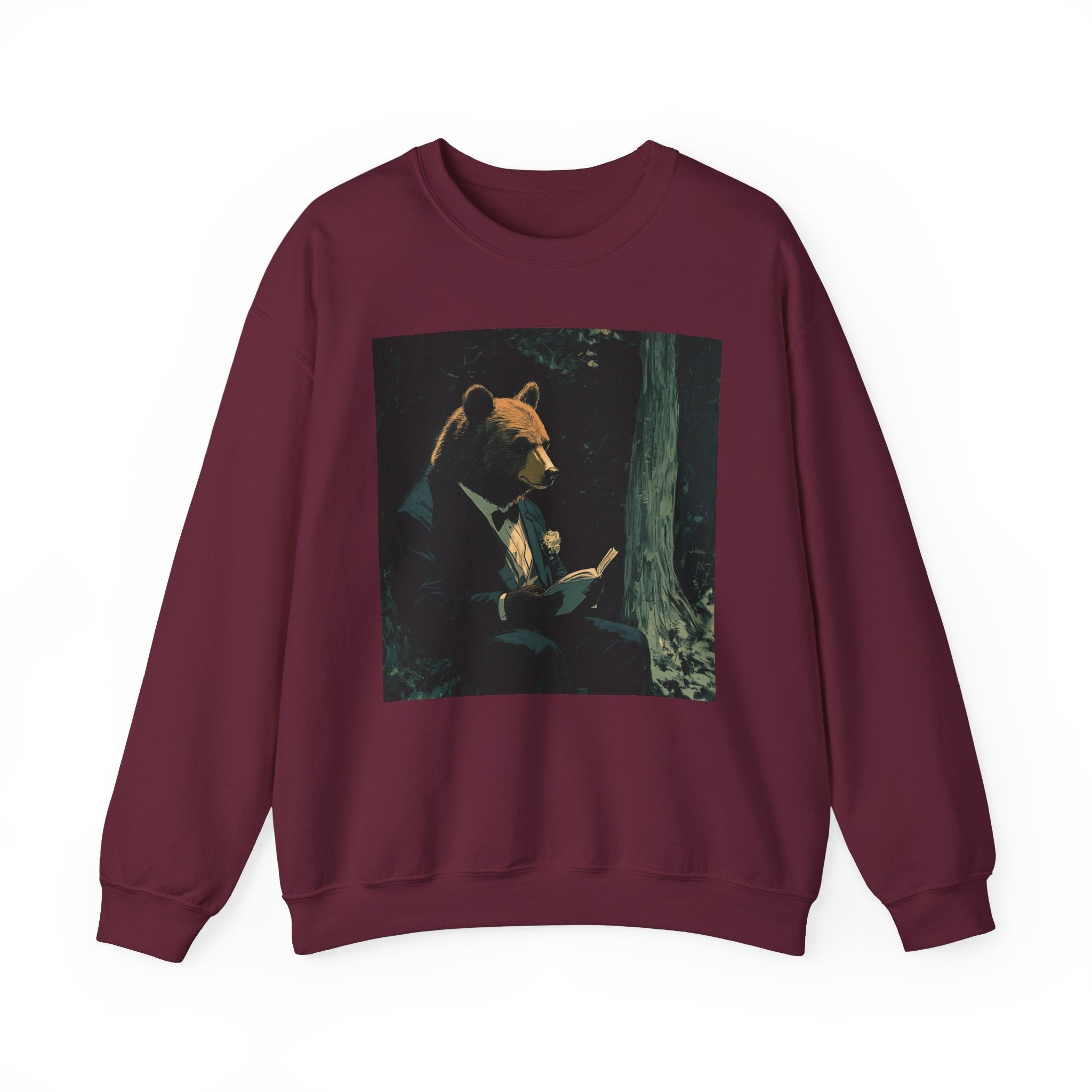 The image features a comfortable unisex crewneck sweatshirt with a playful and dapper bear dressed in gentlemanly attire. The high-quality fabric and relaxed fit are also highlighted, making it an ideal choice for casual yet stylish wear.