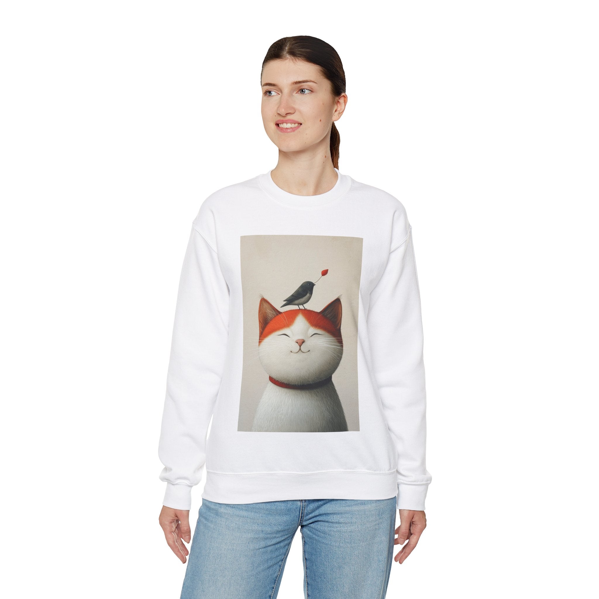 Trusting Bird and Cat Friend Unisex Heavy Blend™ Crewneck Sweatshirt - Cozy Comfort and Unique Style for Animal Lovers