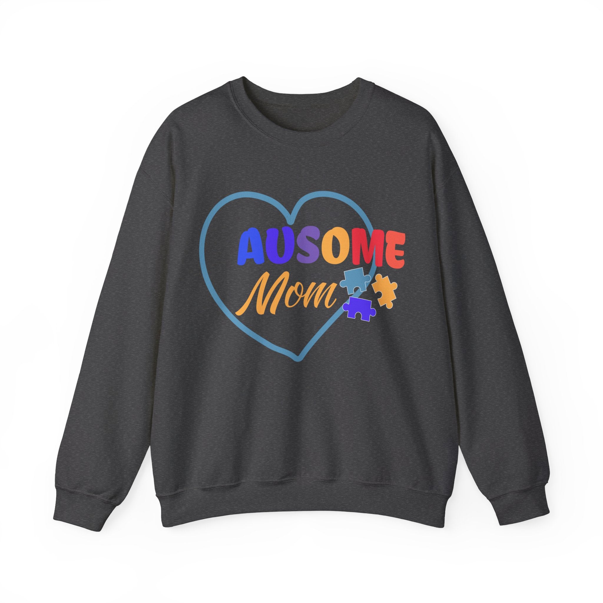 "Ausome Mom" Autism Awareness and Support Unisex Heavy Blend™ Crewneck Sweatshirt: Celebrating Incredible Autism Moms Gift for Family