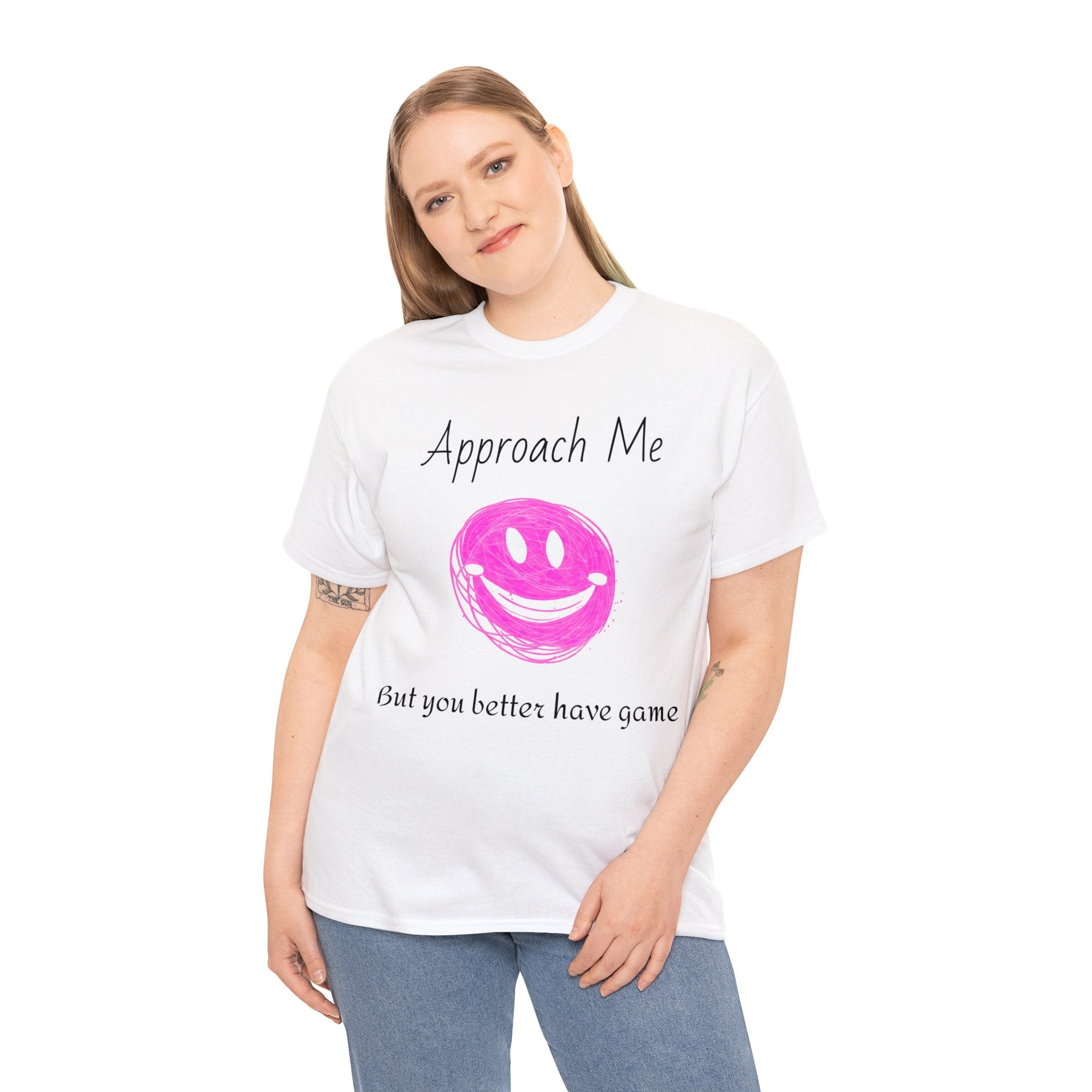 Dare to Date: The Ultimate 'Approach Me If You Dare' Challenge - A Women's Unisex Heavy Cotton Tee Perfect for Social Events, Recreational Activities, and Making Bold Statements