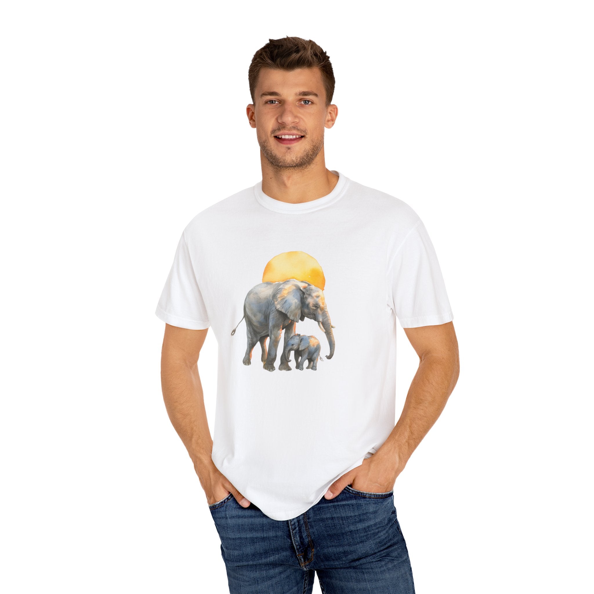 Elevate Your Style with the Elephant Parent and Child Unisex Garment-Dyed T-shirt 🐘👕Gift for Animal Lovers and Relaxing Walks in the Park