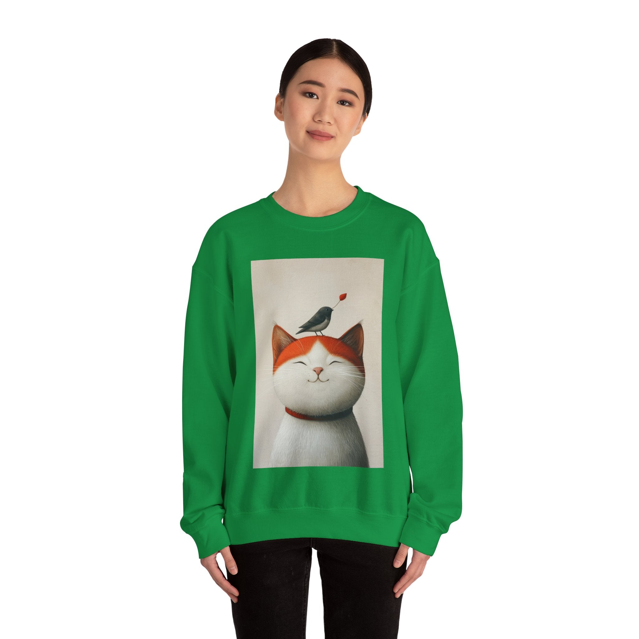 Trusting Bird and Cat Friend Unisex Heavy Blend™ Crewneck Sweatshirt - Cozy Comfort and Unique Style for Animal Lovers