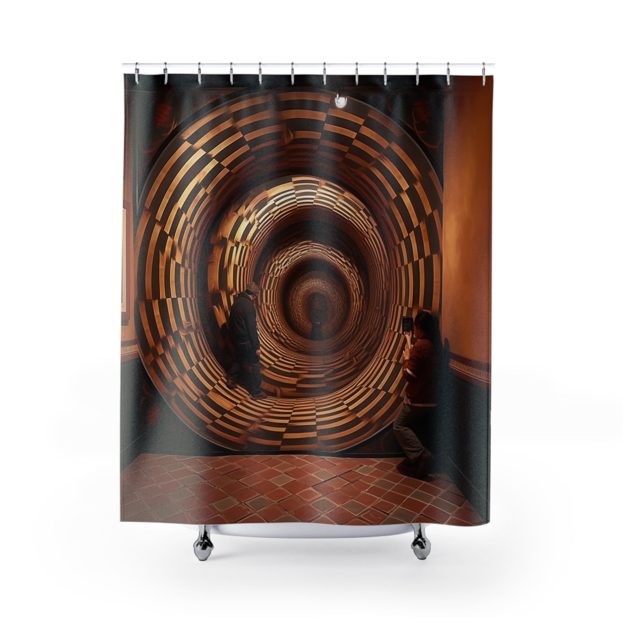 Fantasy Bathroom Decor🚪 Sublime Urban Illusion Portal: Hyper-Realistic Optical Illusion Tapestry & Shower Curtain - Brown Building Interior Gateway Design for Contemporary Home Décor 🏢🛁