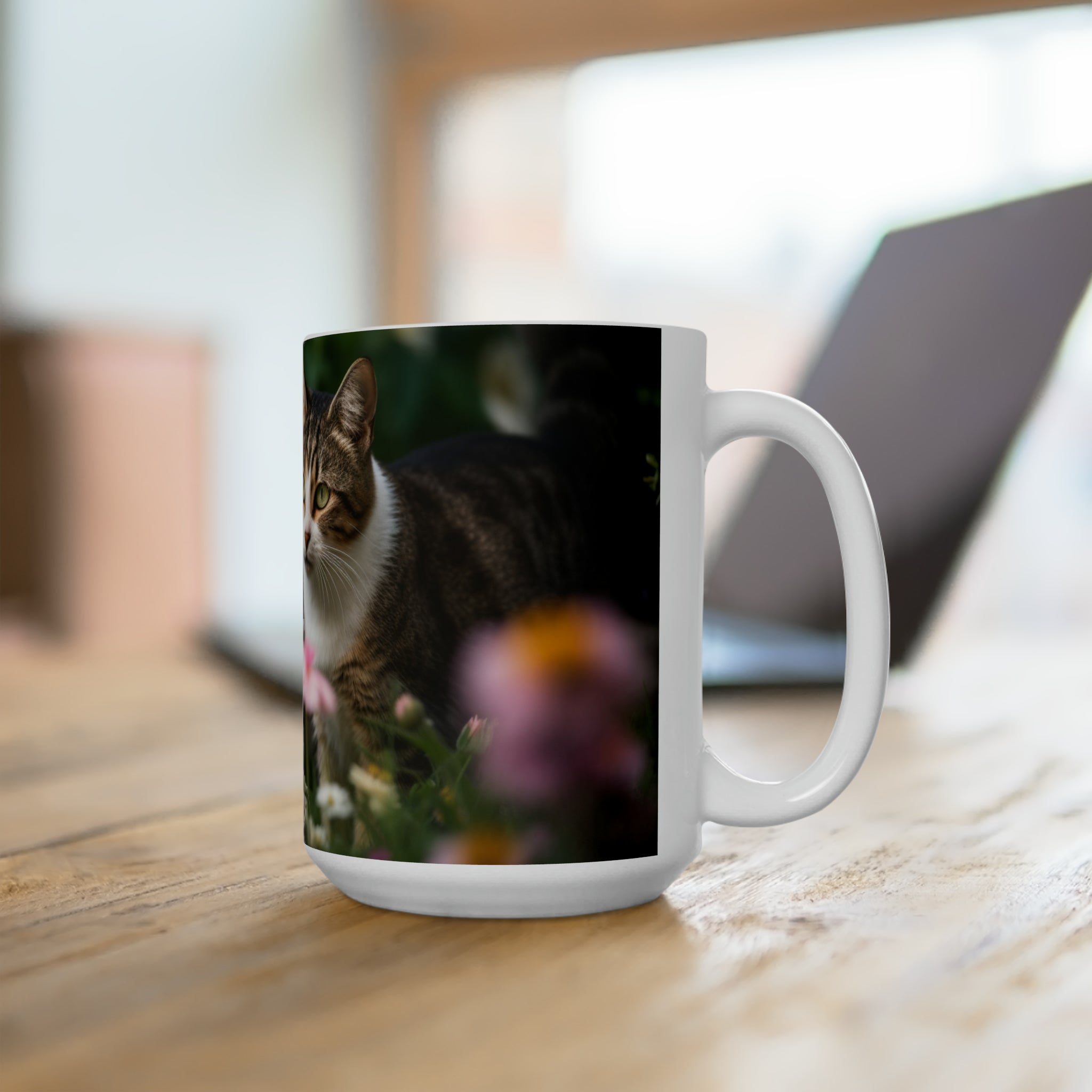 Exquisite Garden Cat Feline Party Ceramic Mug 15oz - Whimsical Pet-Inspired Drinkware for Cat Lovers, Trendy Home Decor, and Coffee Moments