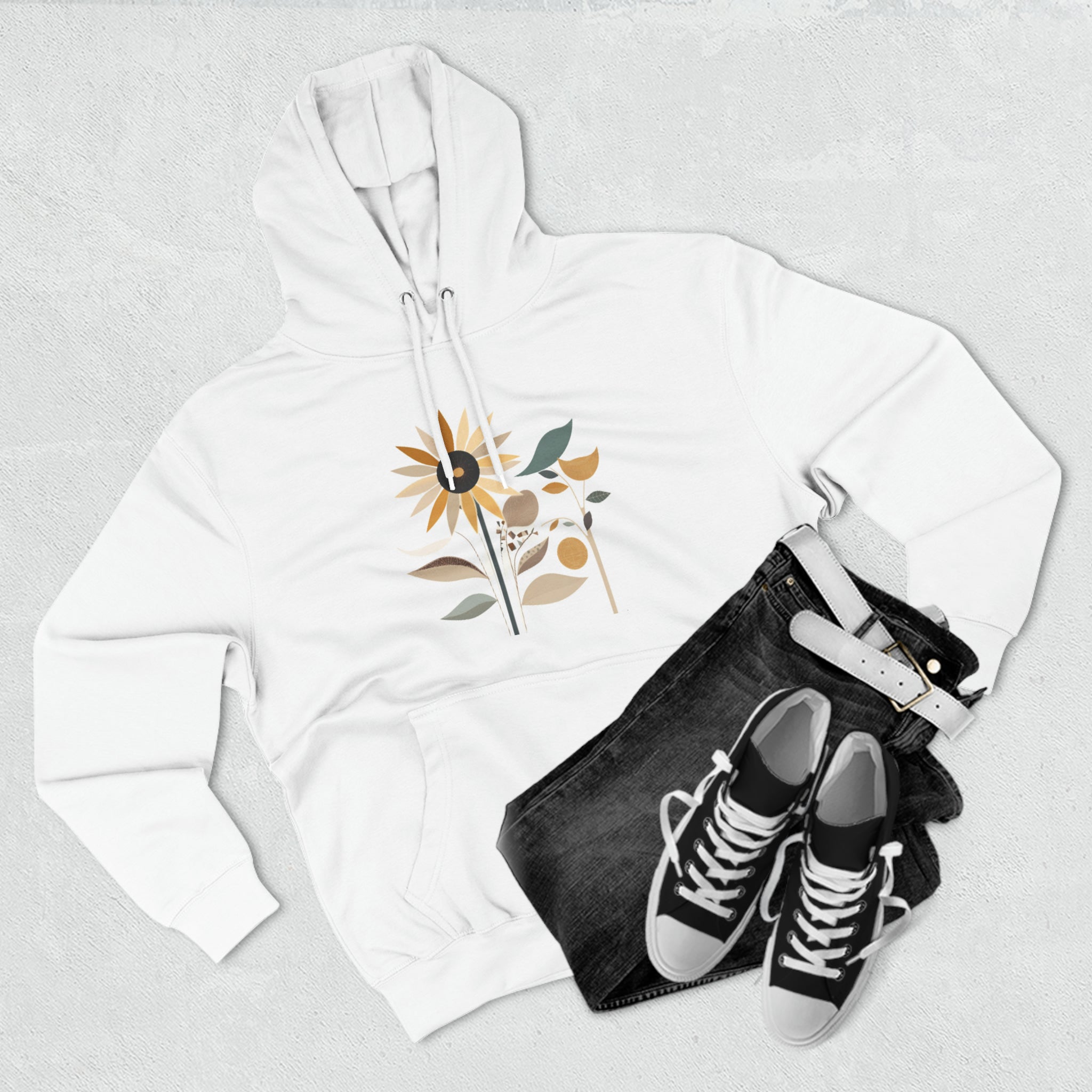 Abstract Sunflower Three-Panel Fleece Hoodie: A Fusion of Art and Comfort Gift for Women's Hoodie Gift Ideal for Recreational Activities and Family Events
