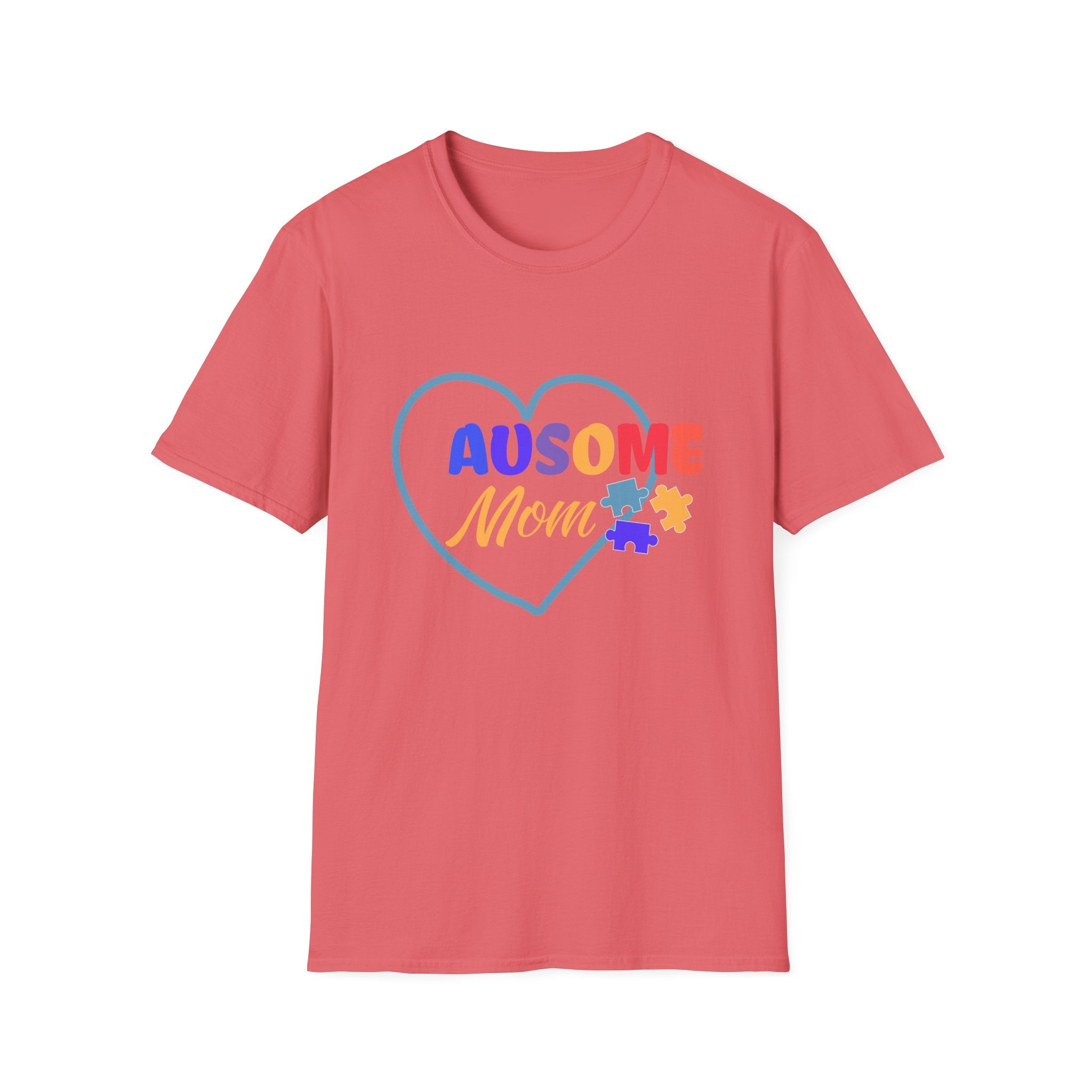 Women's "Ausome Mom" Autism Awareness and Support Unisex Softstyle Women's T-Shirt: Celebrating Incredible Autism Moms Shirt for the Mom Who Loves Unconditionally