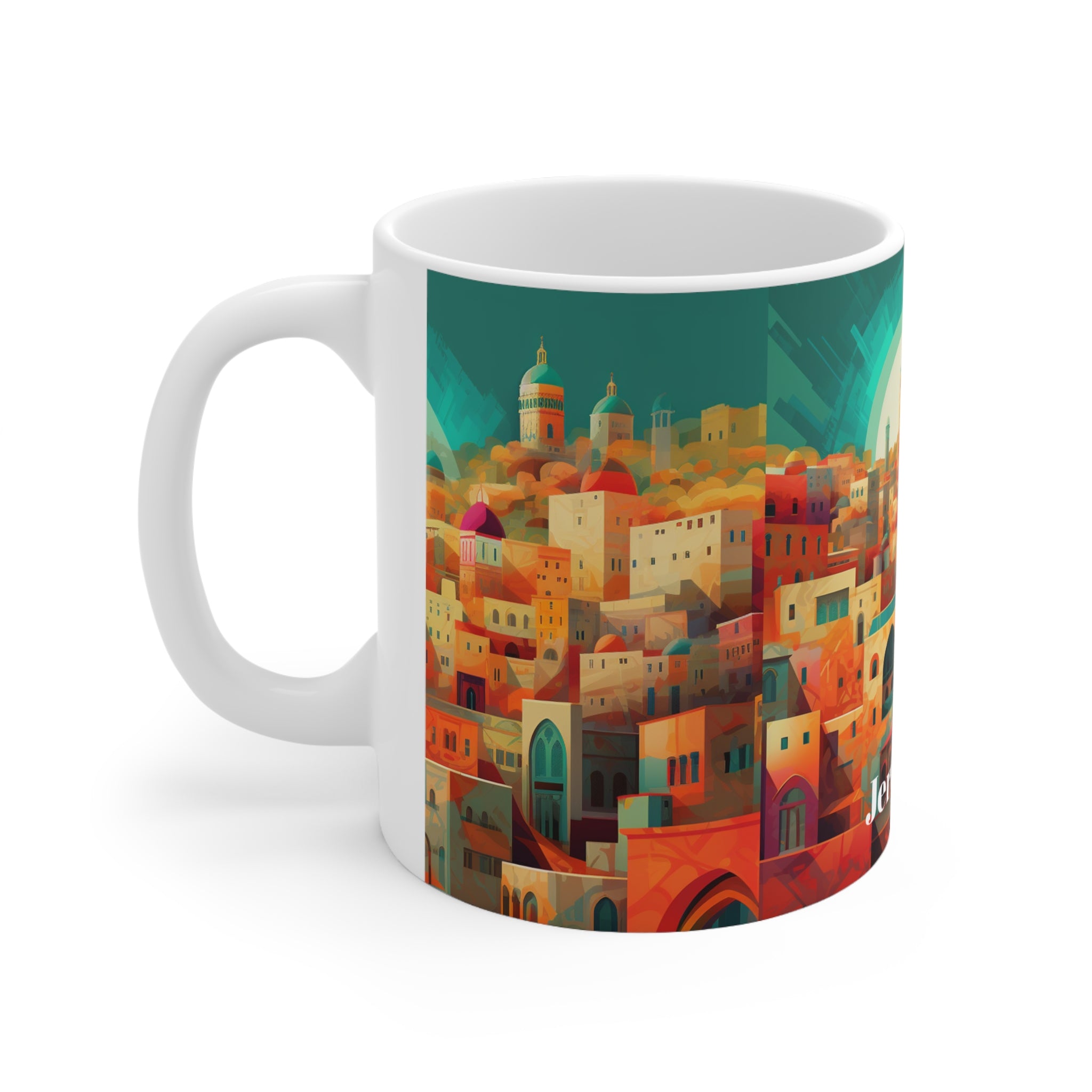 Experience the Beauty of Jerusalem with Our Abstract Ceramic Mug 11oz - Perfect for Coffee and Tea Lovers