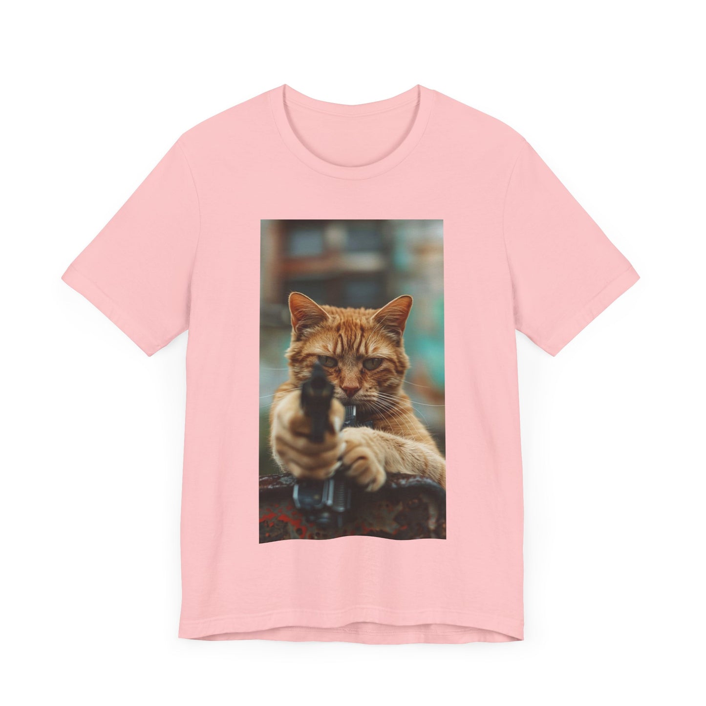 Stealth Paws: Feline Hitman Women's Jersey Short Sleeve Tee - Quirky Cat-Themed Apparel for Fashion-Forward Cat Lovers