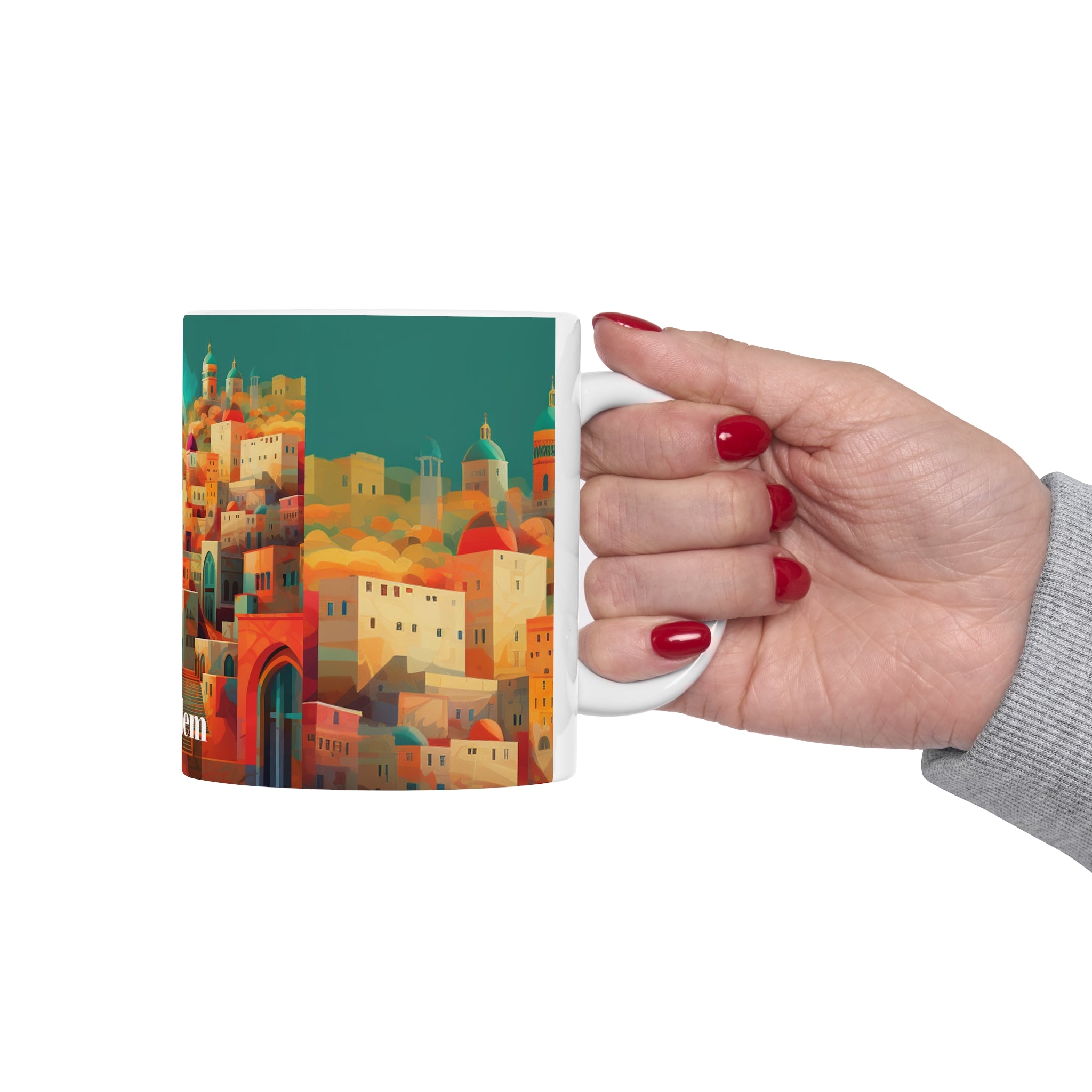 Experience the Beauty of Jerusalem with Our Abstract Ceramic Mug 11oz - Perfect for Coffee and Tea Lovers