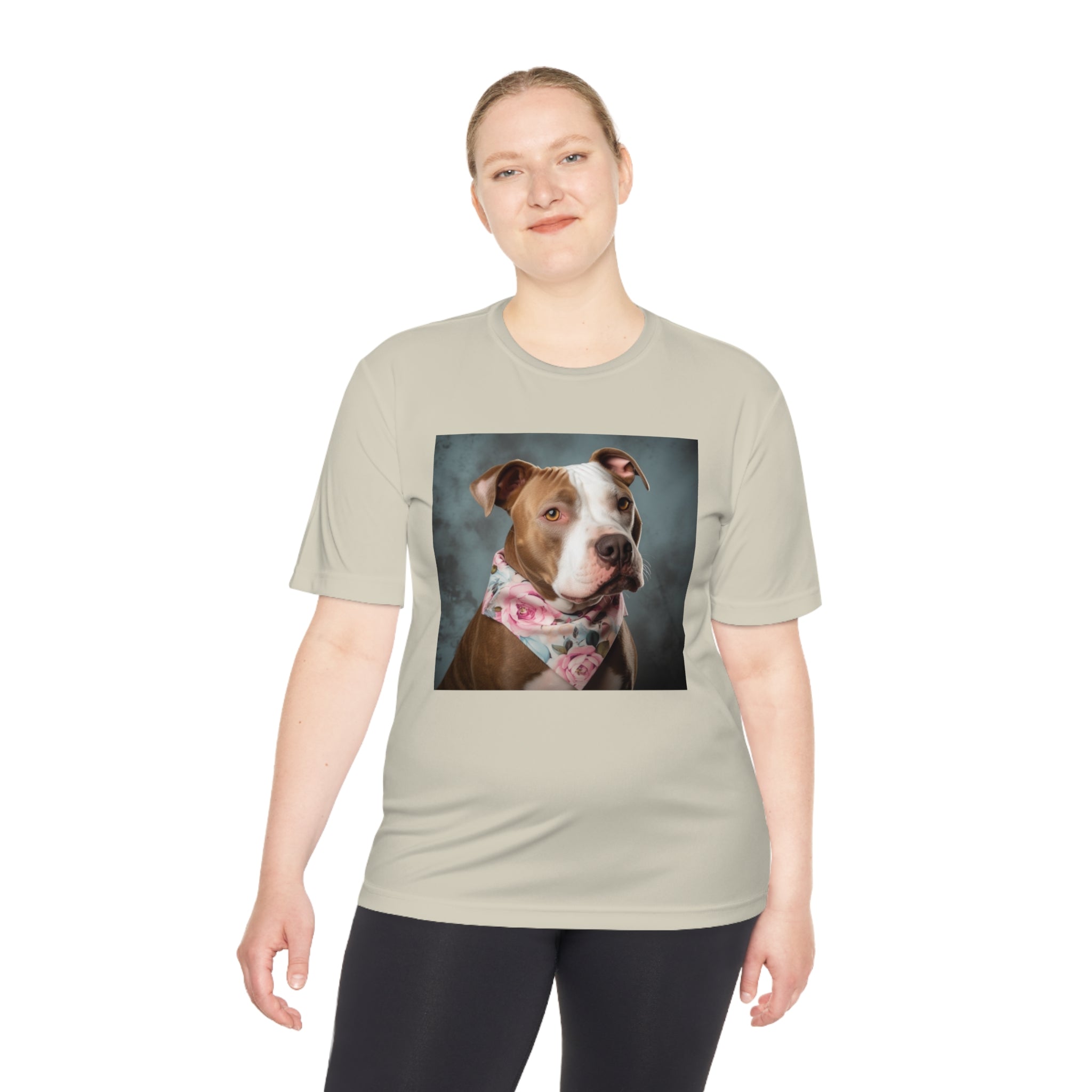 Perfect for Dog Lovers! Pitbull Puppy wearing a Cute Flower Scarf Unisex Moisture Wicking Tee - This is a Perfect Dog Park T-shirt for Pet Lover. Stay Stylish and Comfortable with This Charming Dog-Lover's Shirt