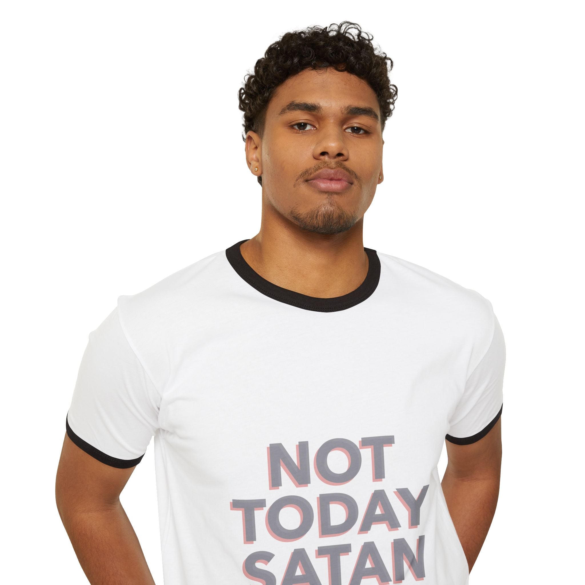 Not Today, Satan: Unisex Cotton Ringer T-Shirt - Bold, Playful, and Comfortable