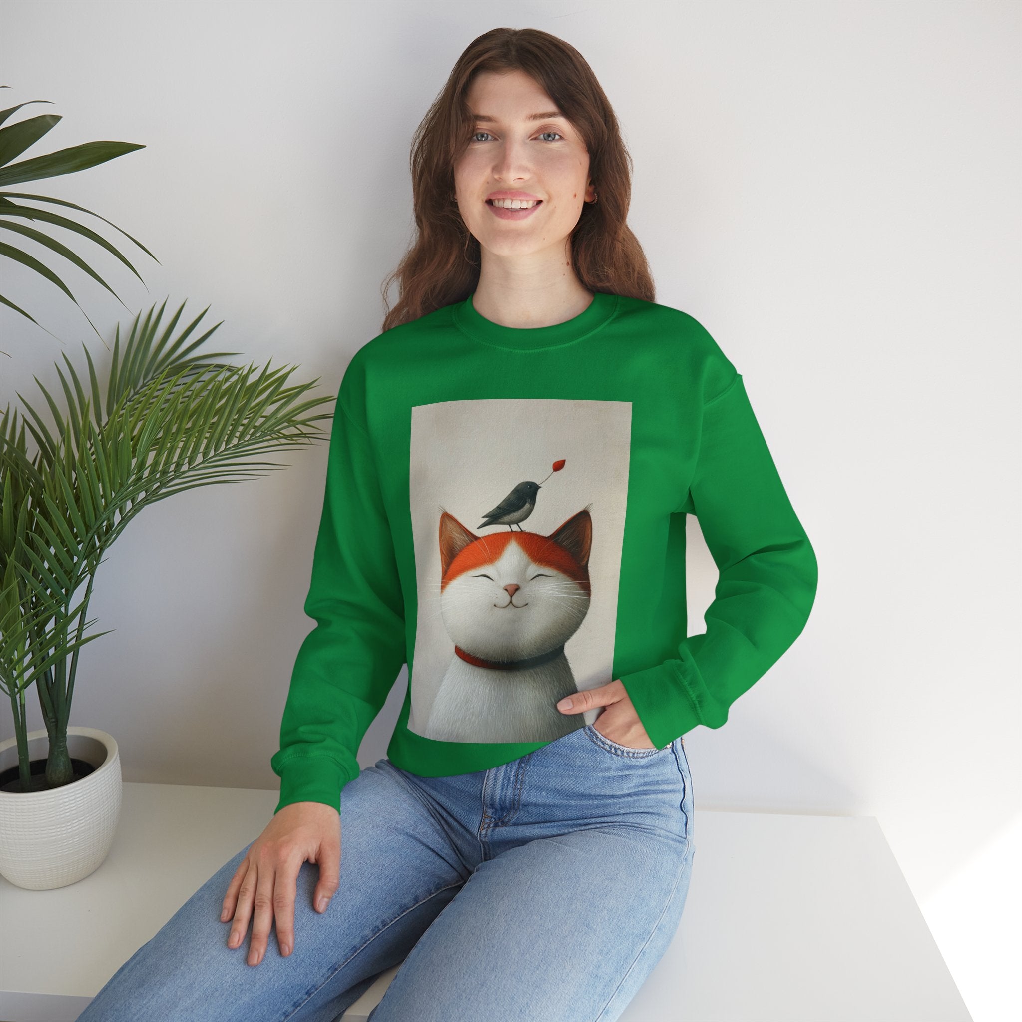 Trusting Bird and Cat Friend Unisex Heavy Blend™ Crewneck Sweatshirt - Cozy Comfort and Unique Style for Animal Lovers