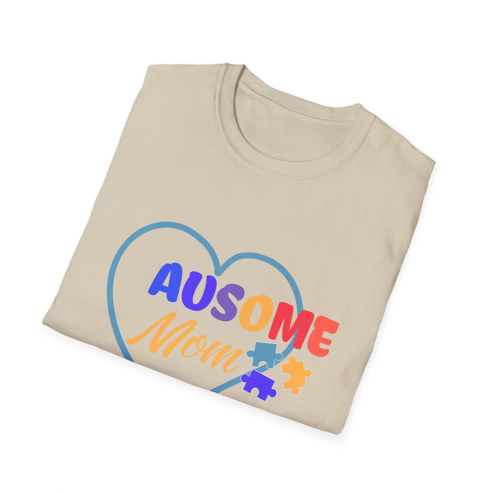 Women's "Ausome Mom" Autism Awareness and Support Unisex Softstyle Women's T-Shirt: Celebrating Incredible Autism Moms Shirt for the Mom Who Loves Unconditionally