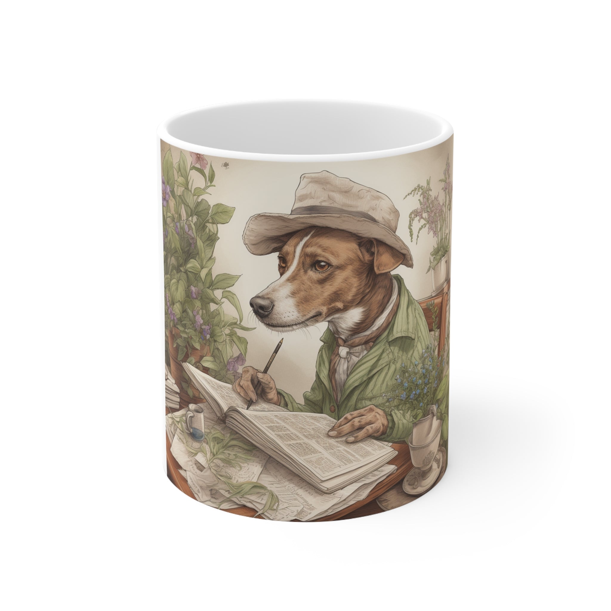 Dog Lovers Coffee Mug 11oz Ceramic Mug Home and Garden Relaxing  | Exclusive Floral Puppy Design | Professional Artwork | Durable & Aesthetic Drinkware