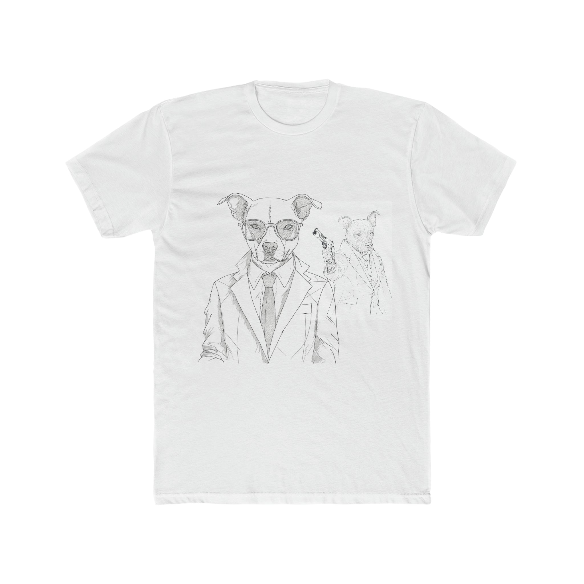 Dog Noir Detective and Hitman Single Line Art: Men's Cotton Crew Tee - Sleek, Stylish, and Mysterious Canine-Inspired Fashion Gift fr Dog Lovers