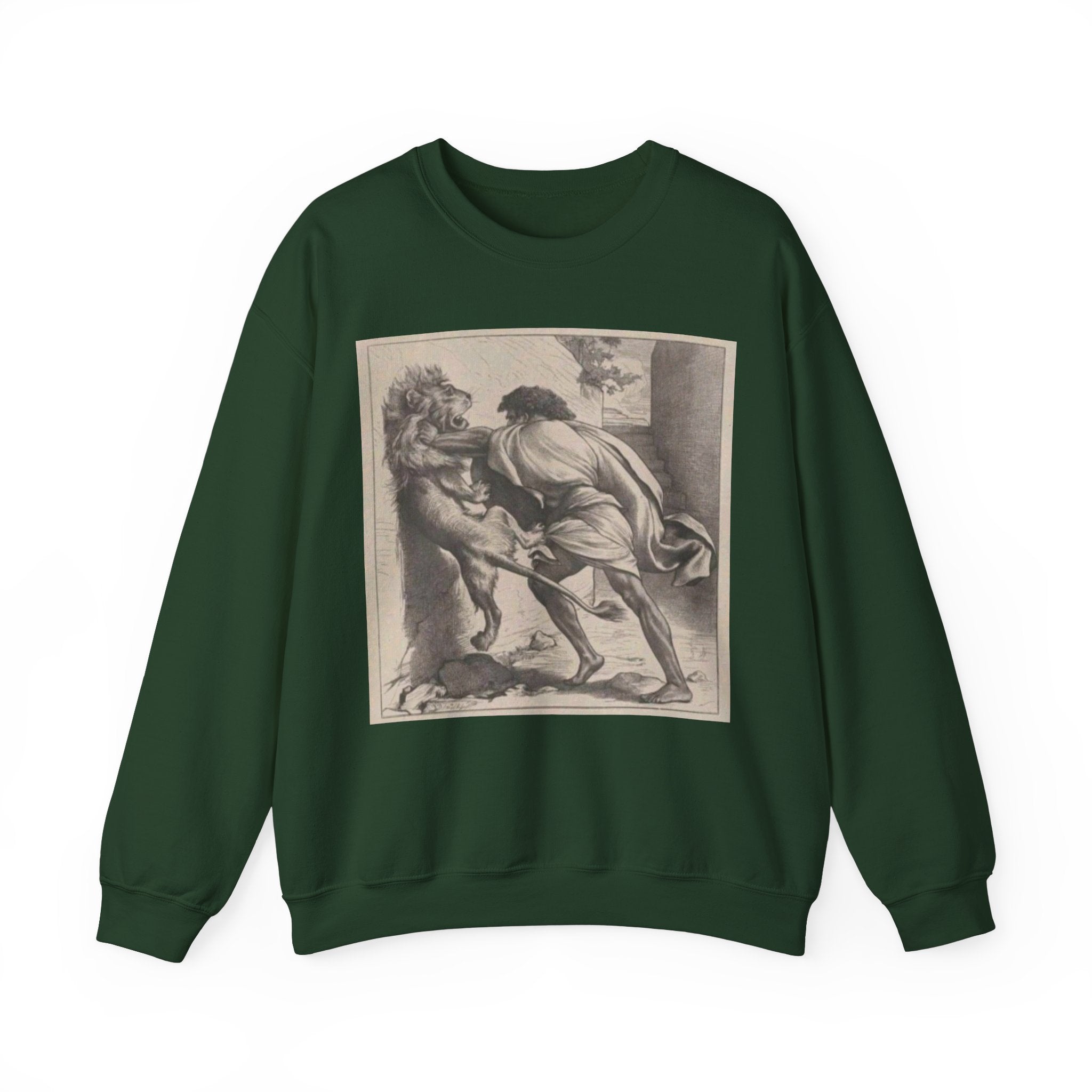 Motivational Shirt for Positive Affirmations and Manifestations. Lion Tamer Ancient Gladiator Motivational Manifestation Unisex Heavy Blend™ Crewneck Sweatshirt - Inspire Courage and Strength in Yourself and Others!