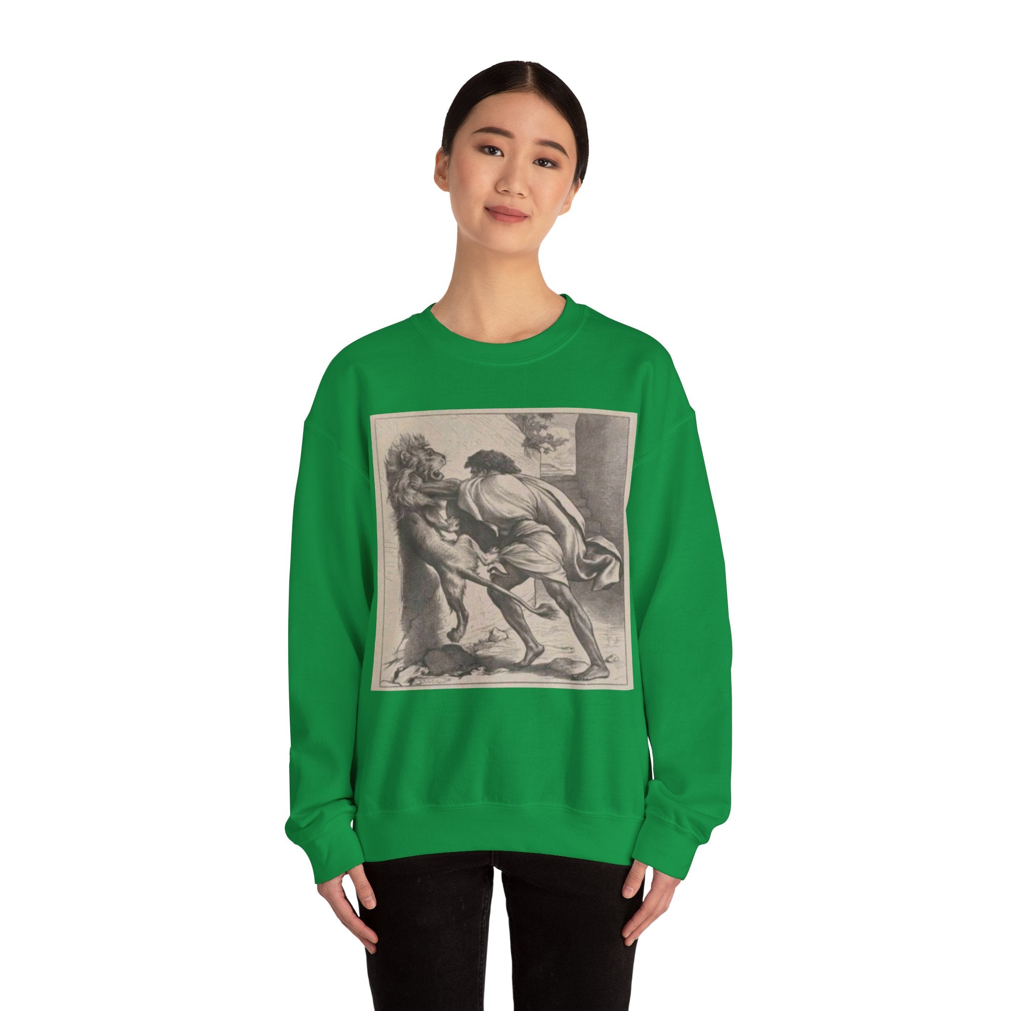 Motivational Shirt for Positive Affirmations and Manifestations. Lion Tamer Ancient Gladiator Motivational Manifestation Unisex Heavy Blend™ Crewneck Sweatshirt - Inspire Courage and Strength in Yourself and Others!