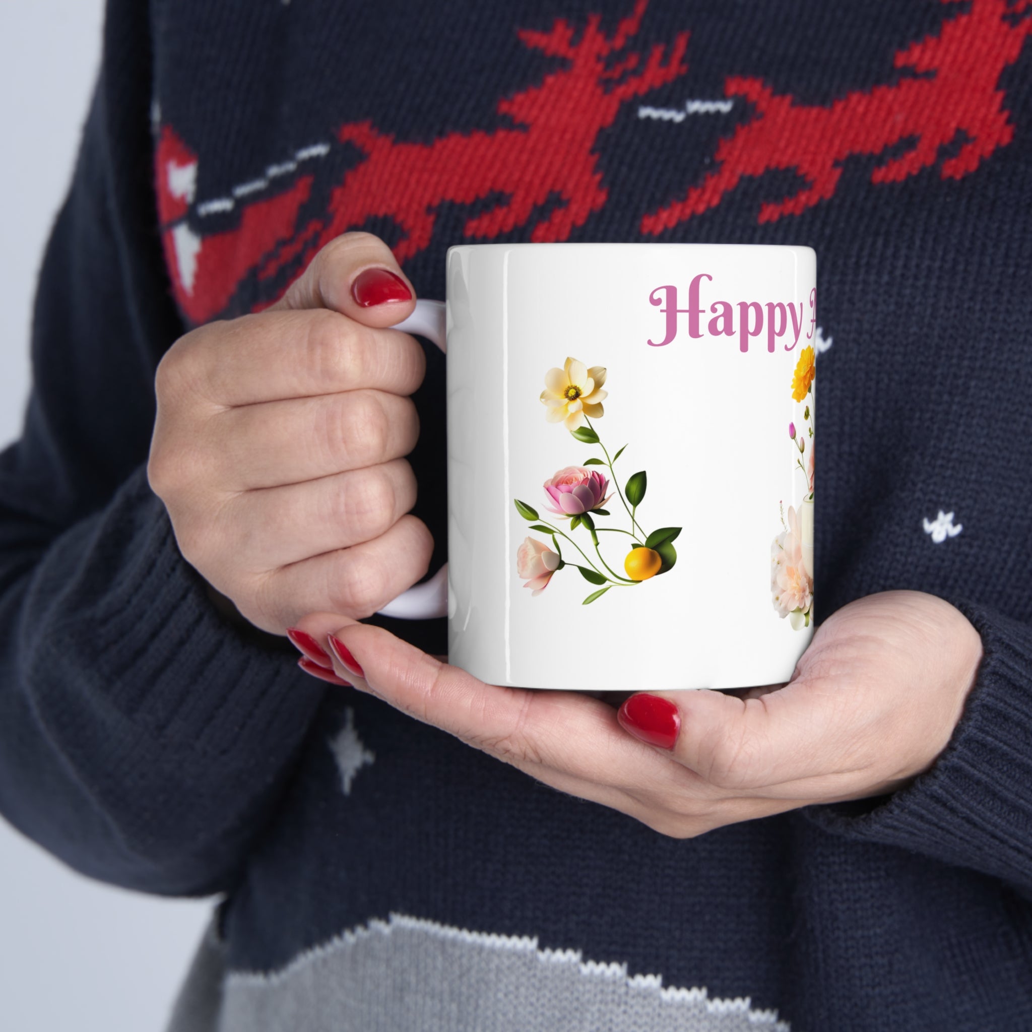 11oz floral anniversary mug, ceramic gift, coffee cup, love bird design, cake decor cake pattern, romantic gift" unique love bird gift