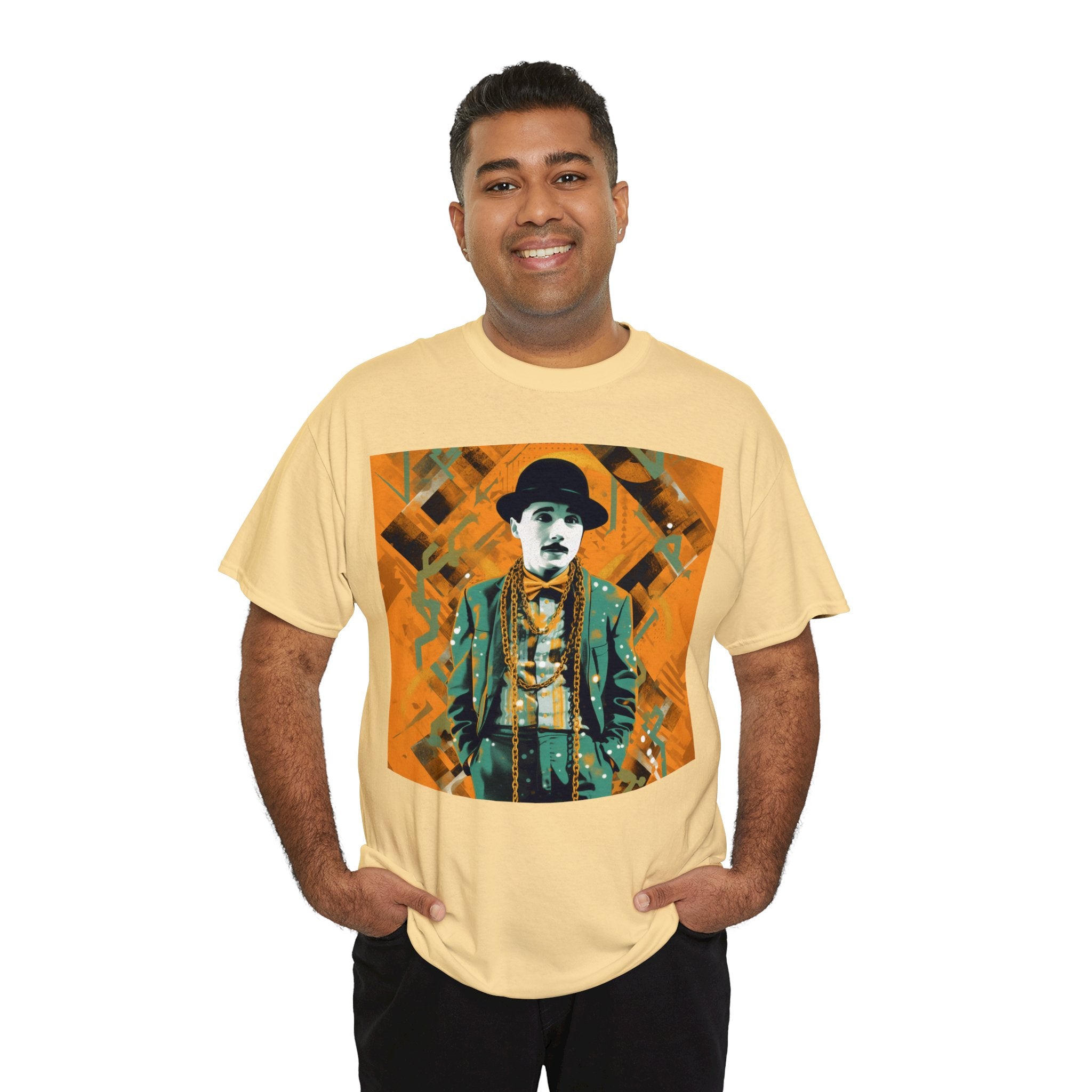 T-Shirt of Comedy Legend. Shows Passion for Craft in a Stylish Manner. Elevate Your Style with the Iconic Performance Artist Pose Abstract Colorful Unisex Heavy Cotton Tee - Wearable Art for Trendsetters