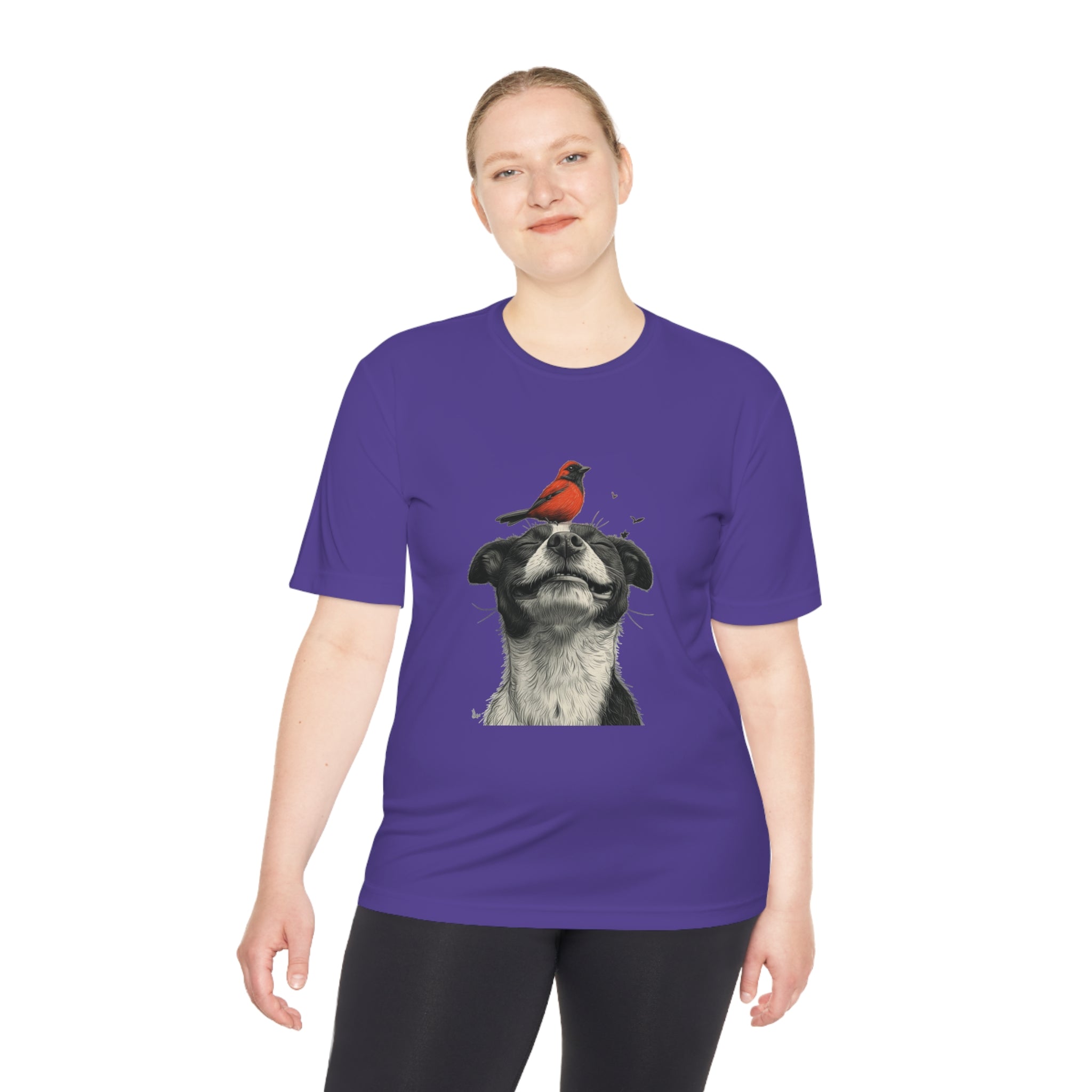 Perfect for Casual Fridays! Dog and Bird Pals Unisex MoistuDog and Bird Pals Unisex Moisture Wicking Tee - Comfortable and Stylish Apparel for Animal Loversre Wicking Tee - Comfortable and Stylish Apparel for Animal Lovers