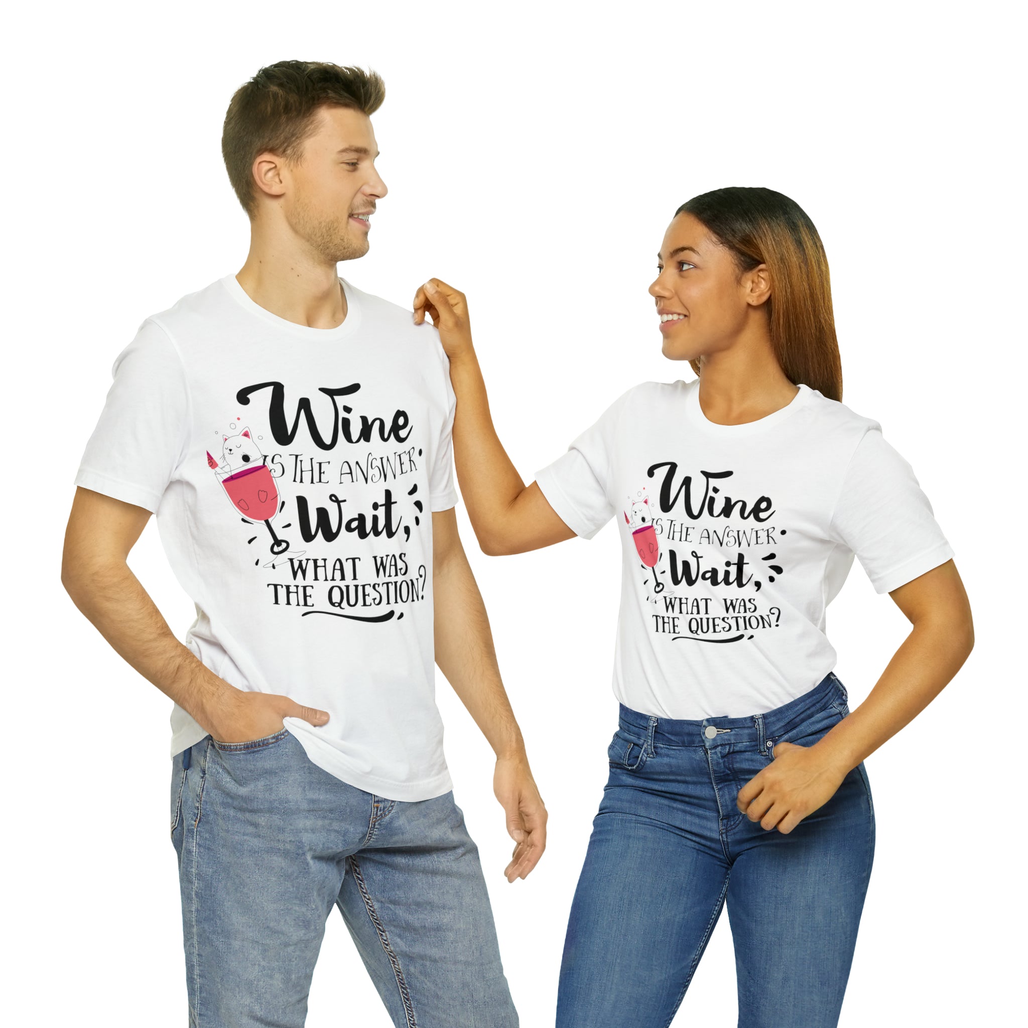 Women's Jersey Short Sleeve Tee -- "Wine is the Answer, Wait What's the Question?" T-shirt for Wine Lovers Gift for Her