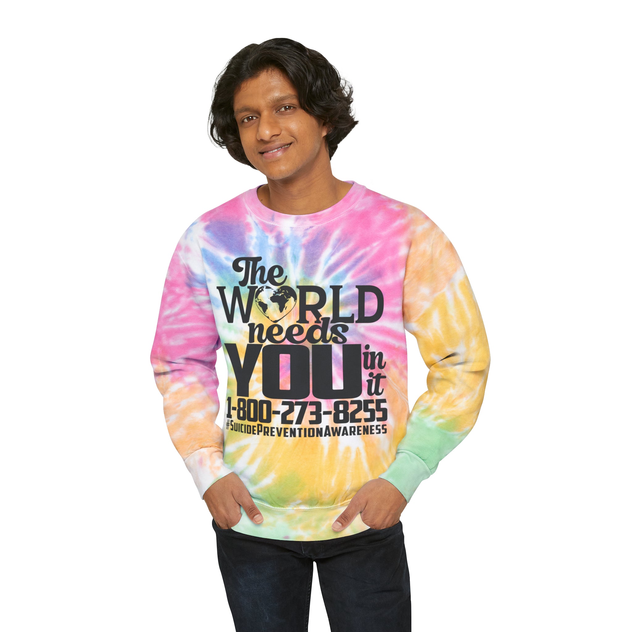 A Powerful Message of Hope and Support: Introducing the "The World Needs You In It, You Matter" Suicide Prevention Awareness Unisex Tie-Dye Sweatshirt. This garment isn't just a fashion piece; it's a profound statement of support and awareness for mental health and suicide prevention, designed to uplift, empower, and remind everyone that their presence matters.
