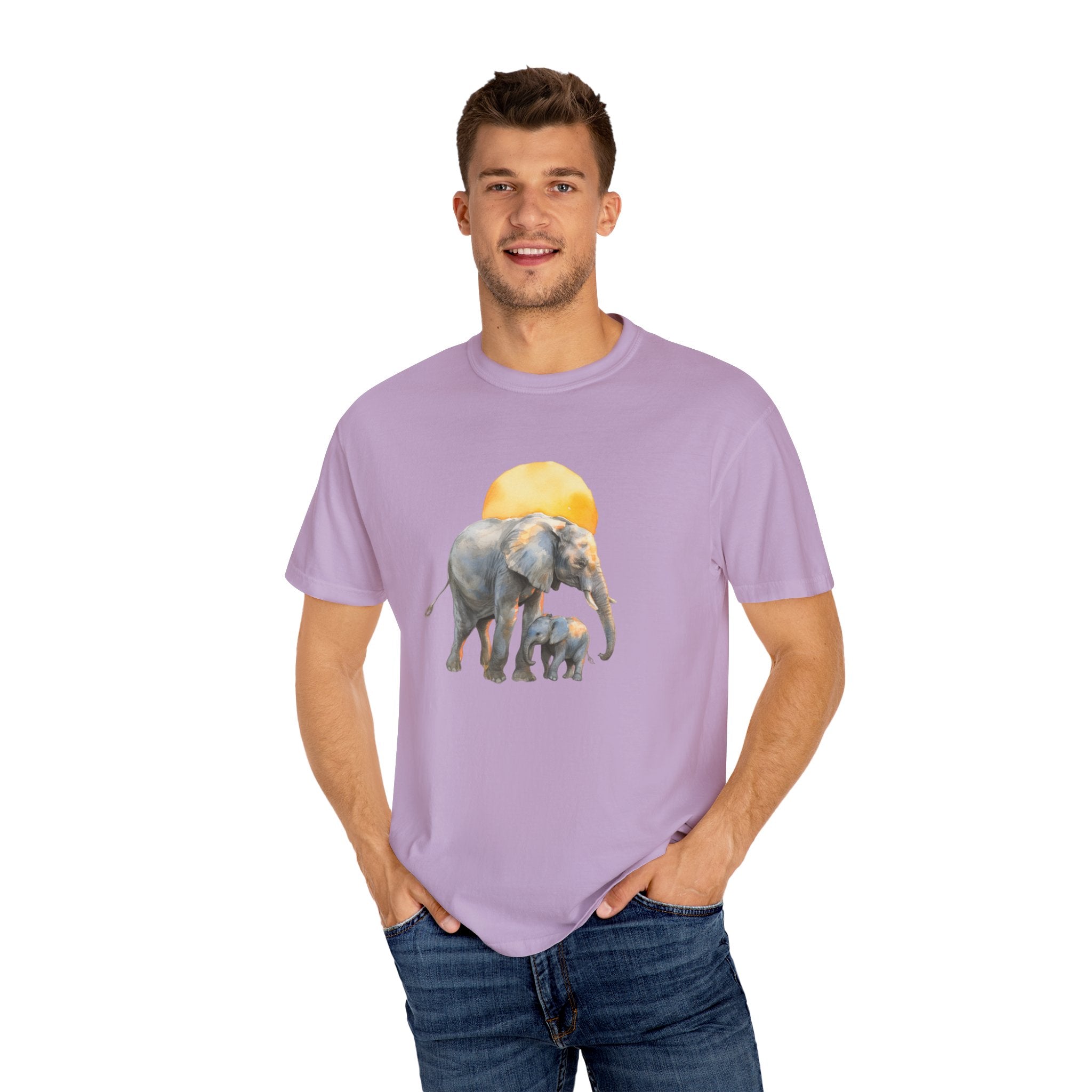 Elevate Your Style with the Elephant Parent and Child Unisex Garment-Dyed T-shirt 🐘👕Gift for Animal Lovers and Relaxing Walks in the Park