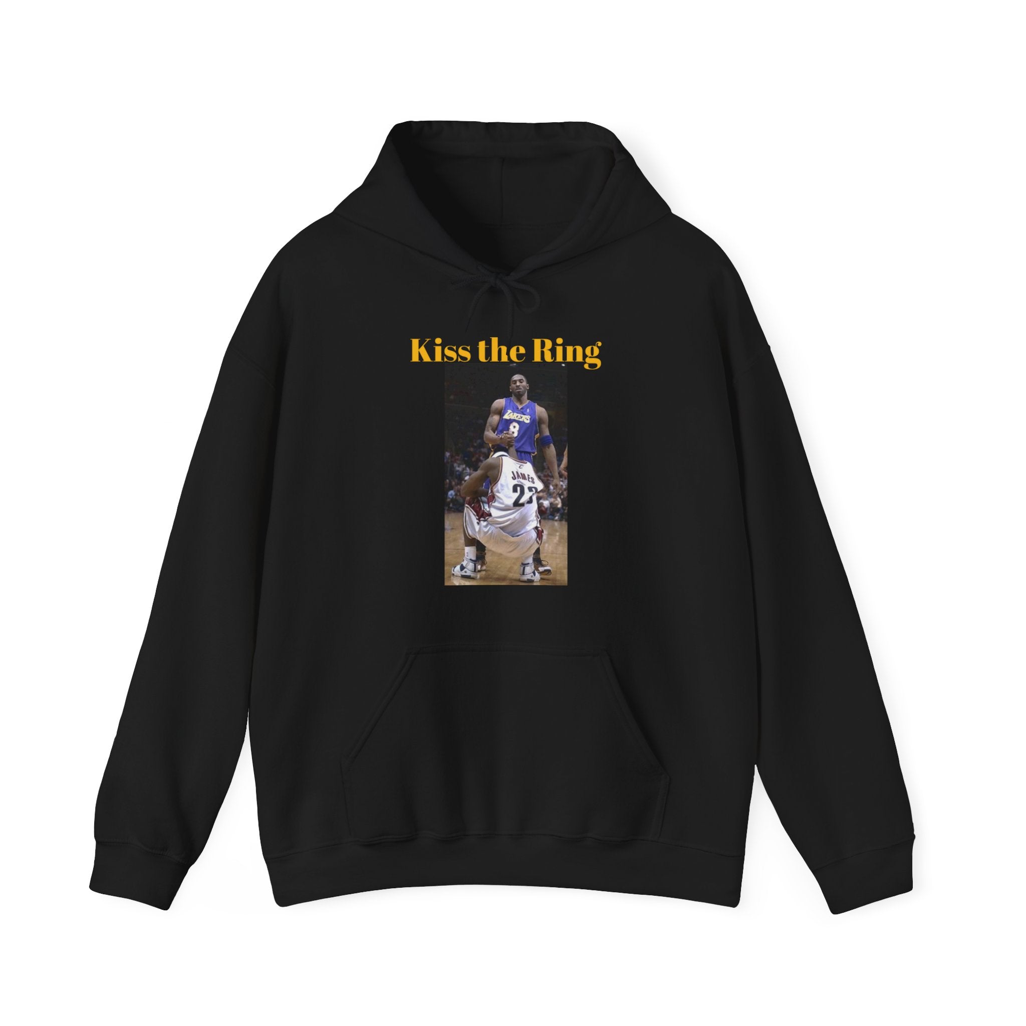 Wear this Shirt for a Funny Conversation: 'Kiss the Ring' Basketball Passing of the Torch Unisex Heavy Blend™ Funny Hooded Sweatshirt for Fans of Professional Basketball