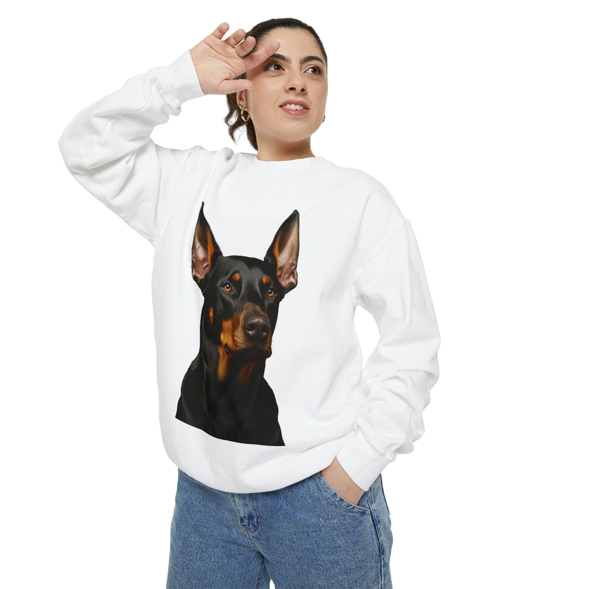 Women's Garment-Dyed Sweatshirt--"Dog Mom" for Dog Lovers and Pet Owners Wear for Dobermann Pinscher Moms