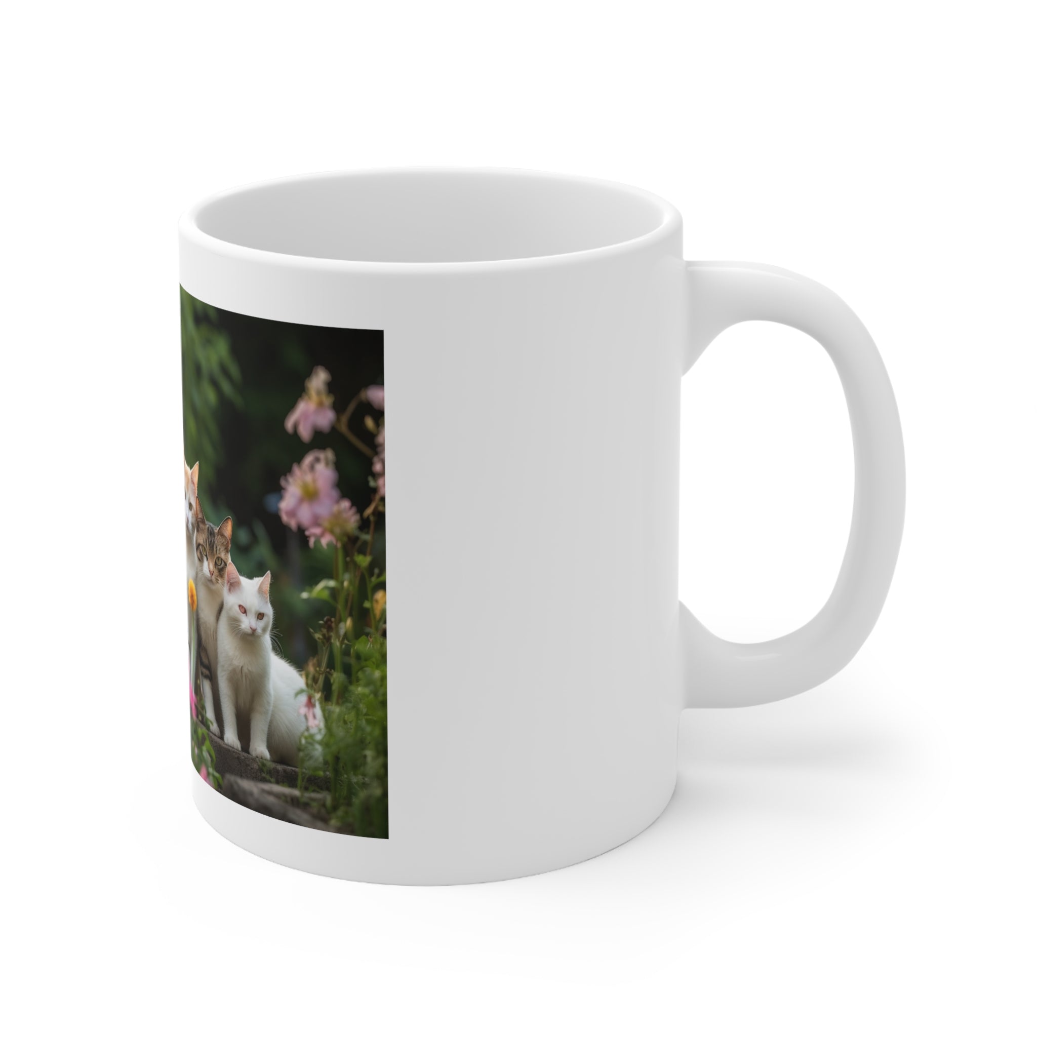 Photorealistic Cats Ceramic Mug - Whiskers in Wonderland - Colorful Garden Design - Colorful Garden Coffee Cup