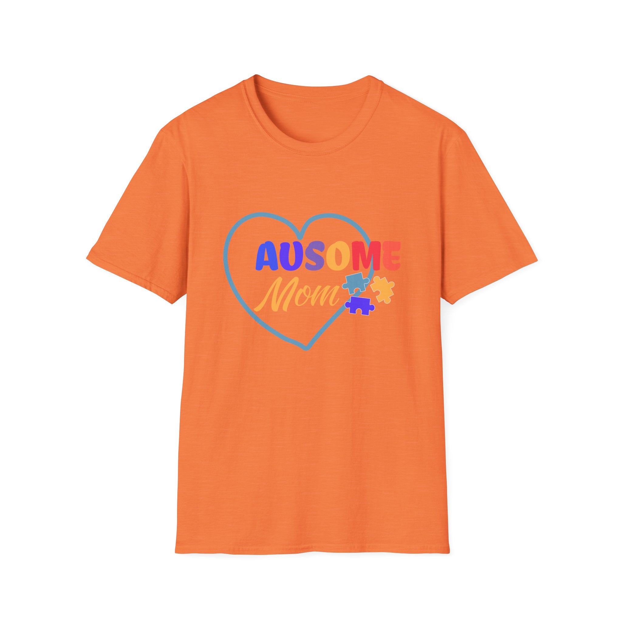 Women's "Ausome Mom" Autism Awareness and Support Unisex Softstyle Women's T-Shirt: Celebrating Incredible Autism Moms Shirt for the Mom Who Loves Unconditionally