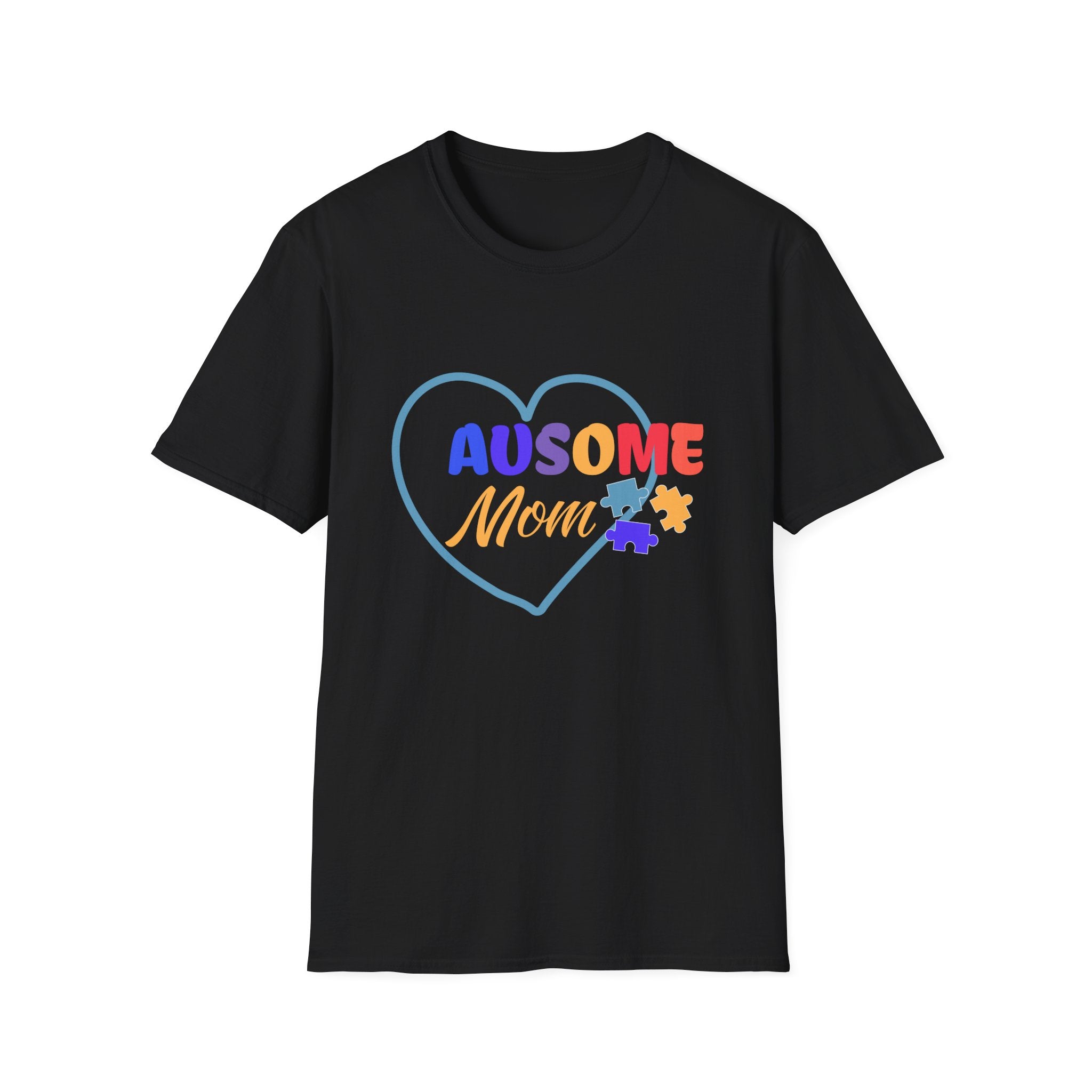 Women's "Ausome Mom" Autism Awareness and Support Unisex Softstyle Women's T-Shirt: Celebrating Incredible Autism Moms Shirt for the Mom Who Loves Unconditionally