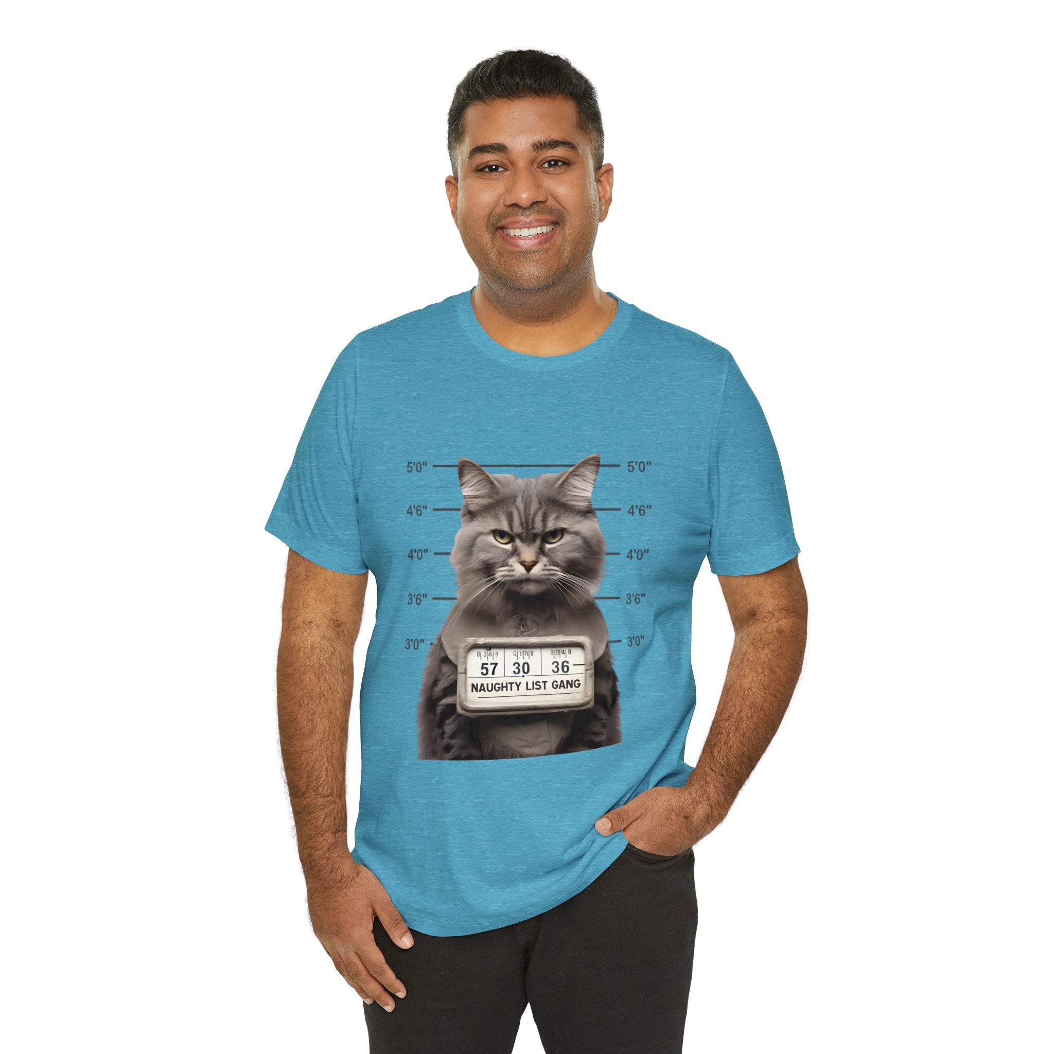 Naughty Cat Gang Cat in a Line-up Funny Unisex Jersey Short Sleeve Tee - Humorous Feline Apparel for Cat Lovers