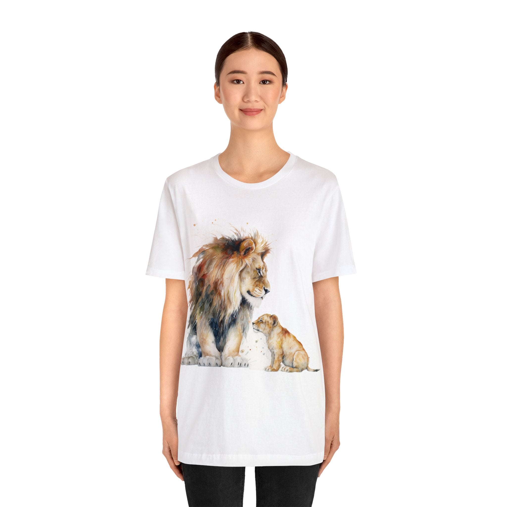 Unisex Jersey Short Sleeve Tee-- Lion Father and Cub Great Wear for Animal Lovers Africa Savannah Family