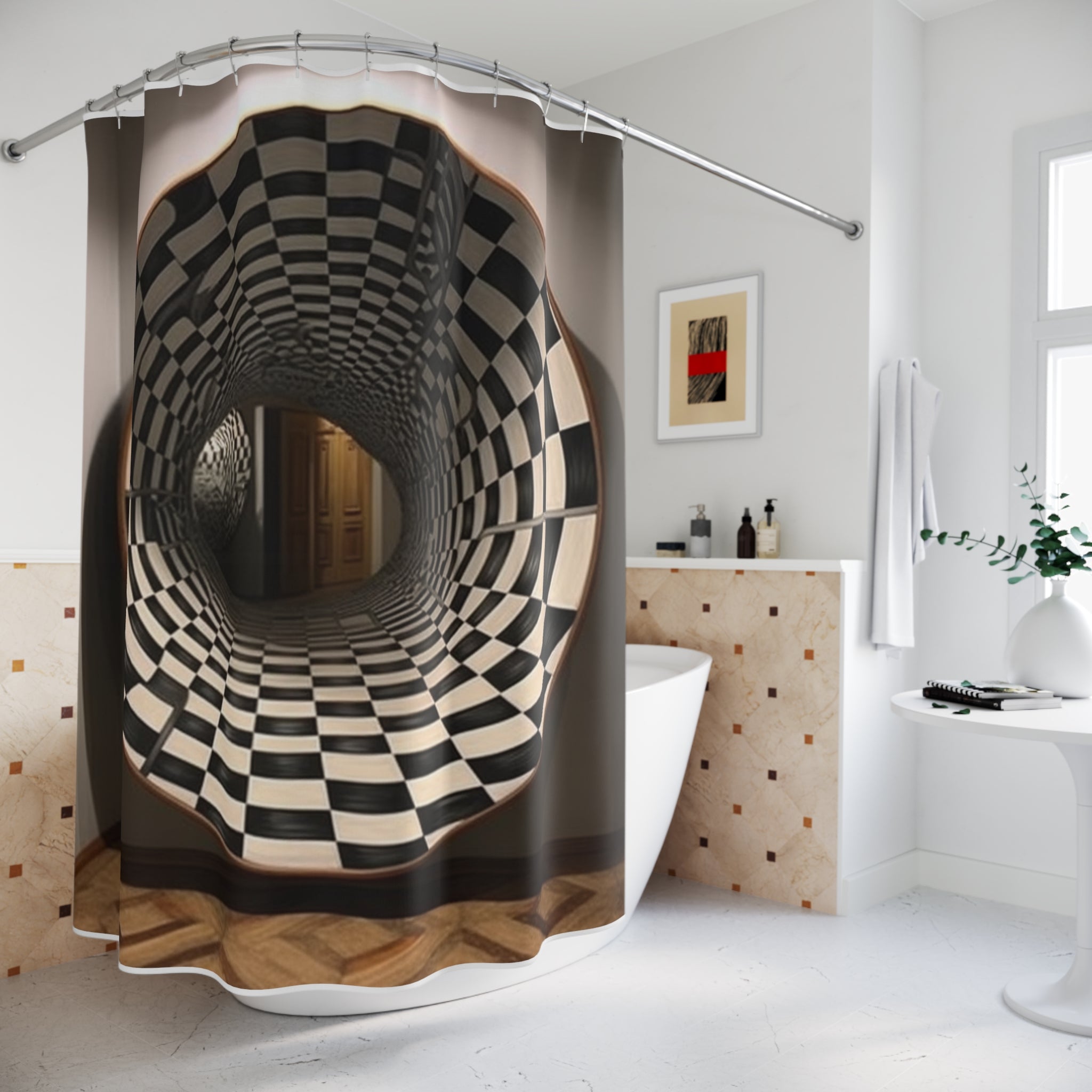 Polyester Shower 🏛️ Enigmatic Architectural Gateway: Ultra-Realistic Building Portal Optical Illusion - Elegant Polyester Shower Curtain for Modern Bathrooms, Artistic Home Decor 🚿✨Curtain