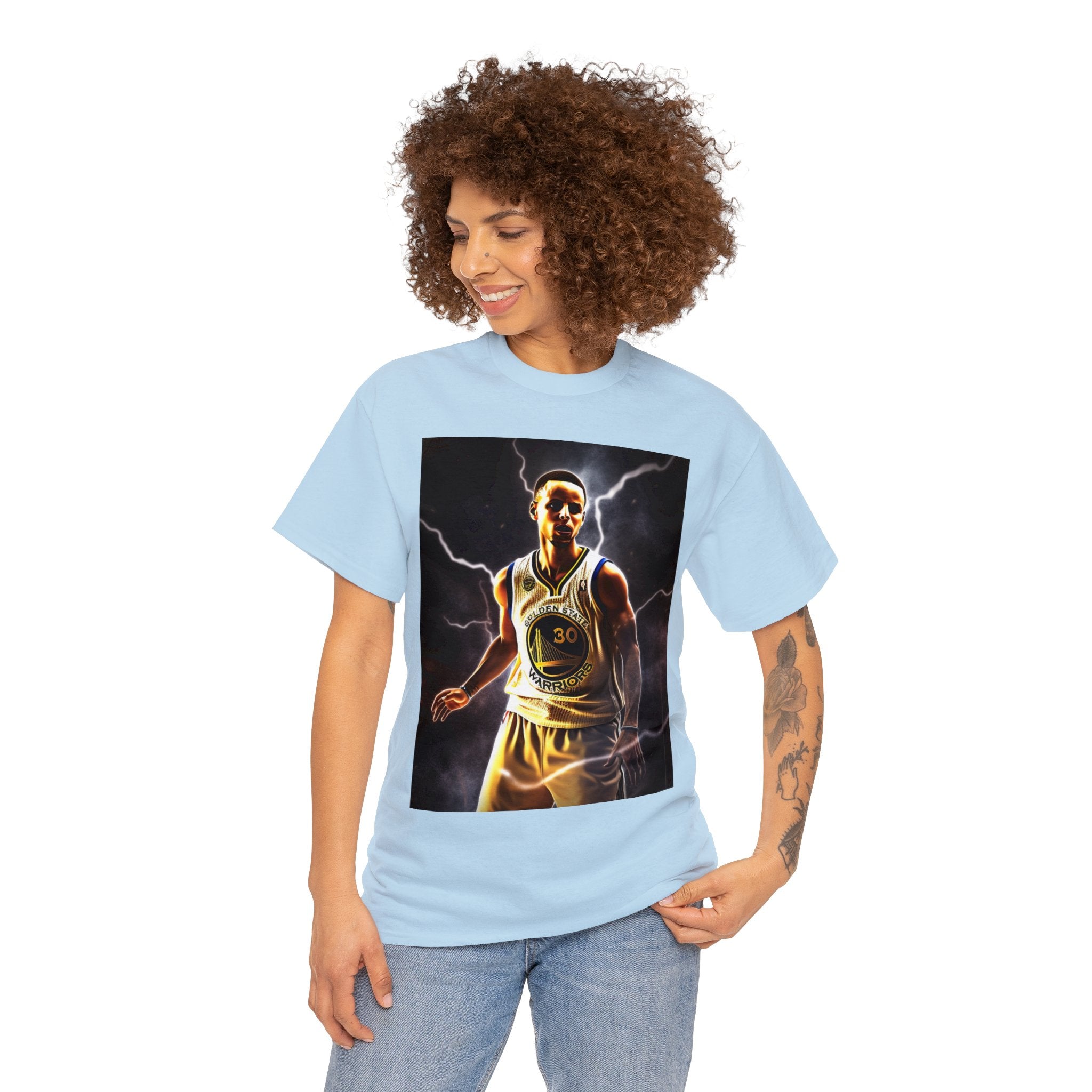 "Beyond the Arc: 3-Point Lightning Strike" Unisex Heavy Cotton Tee - A Tribute to Basketball's Ultimate Sharpshooter, Inspired by the Legendary Skills of The Chef Himself, S.C.