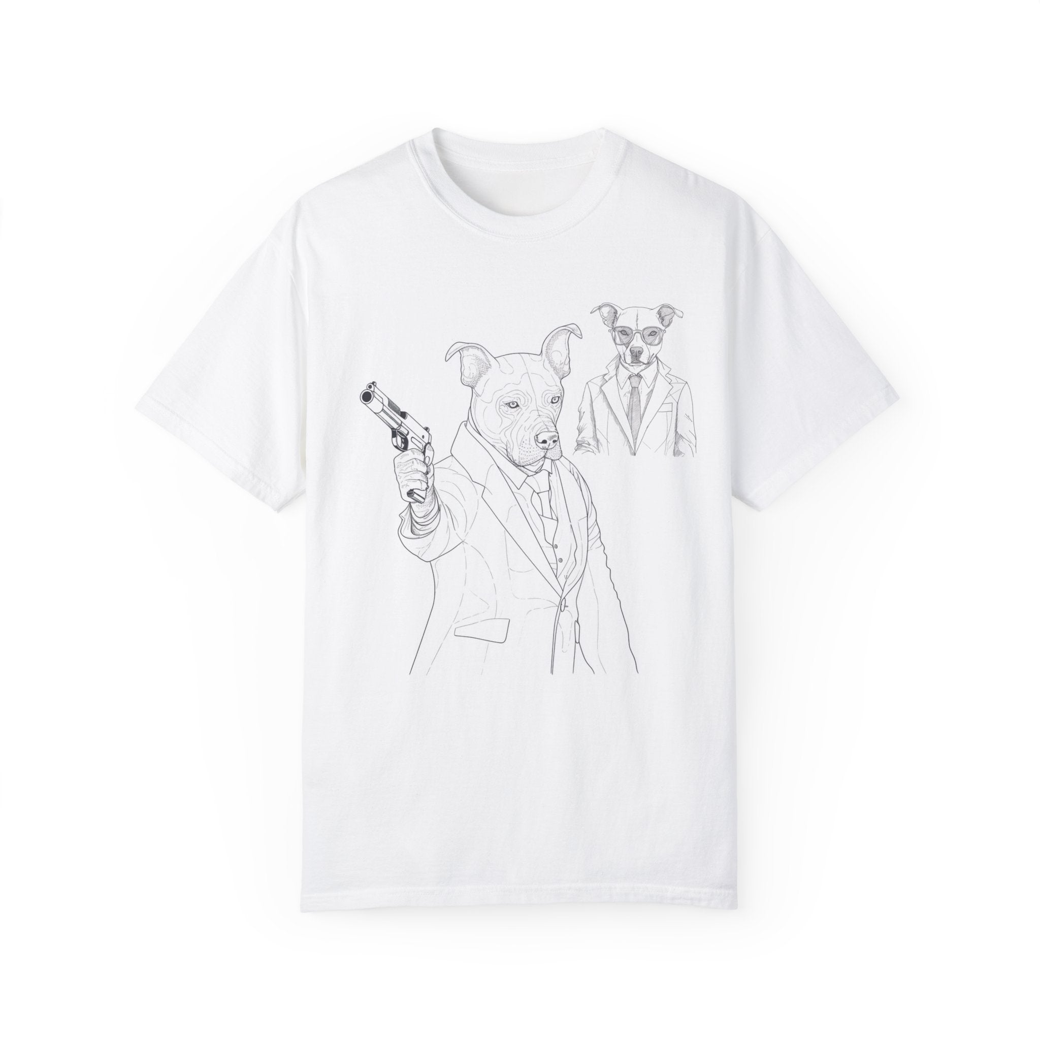 Dog Hitman Funny T-Shirt  - Confidence Building Shirt - Single Line Art Dog Shirt - Quirky Animal Top Gift for Dog Lovers - Pet Lover Gift