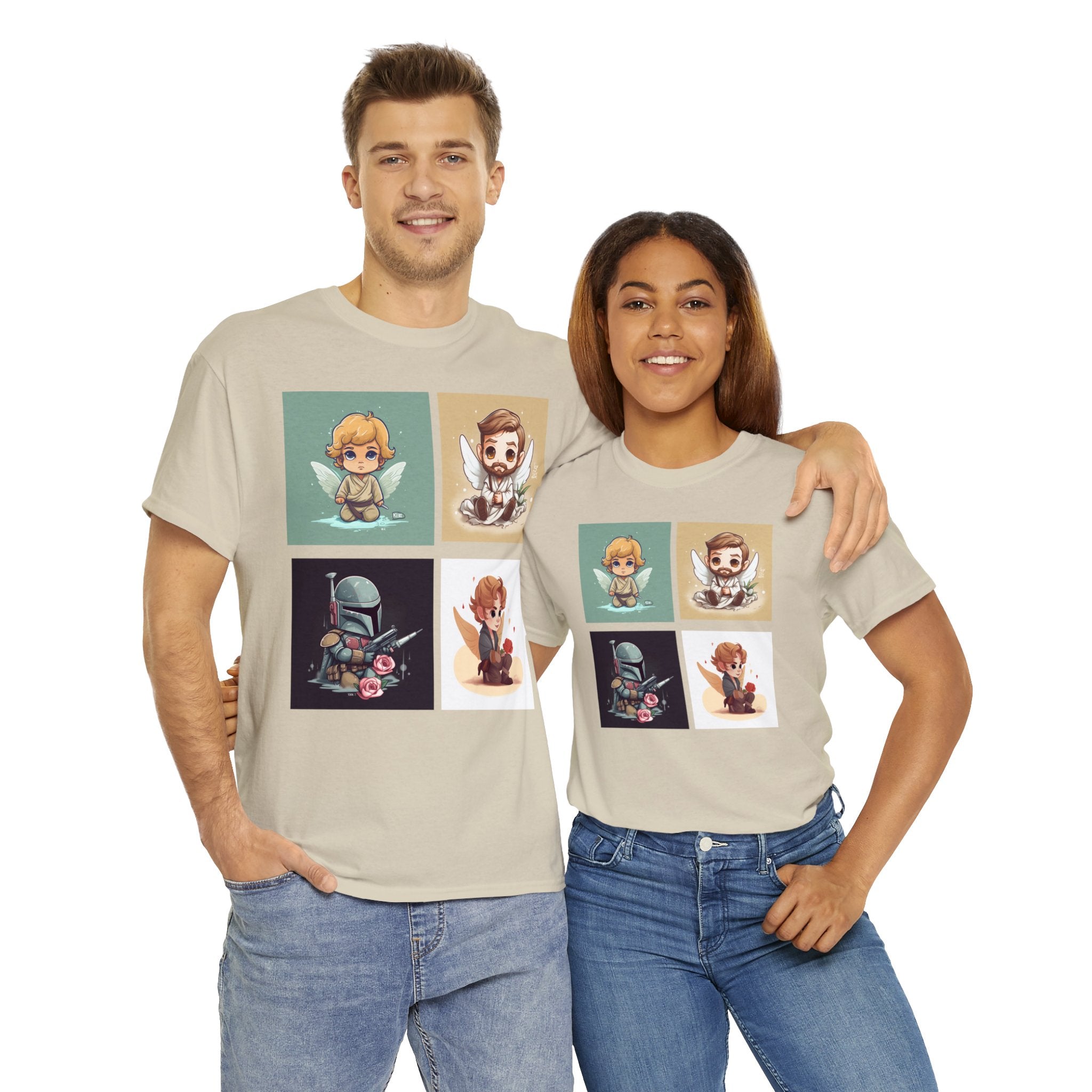 Proven Conversation Starter Cons! This Unique Shirt to Your Collection For Fans of Original Trilogy. Embrace the Epic Saga: Heroes and Villains of a Far Away Galaxy Cute Collage Unisex Heavy Cotton Tee - Showcase Your Love for Timeless Adventures