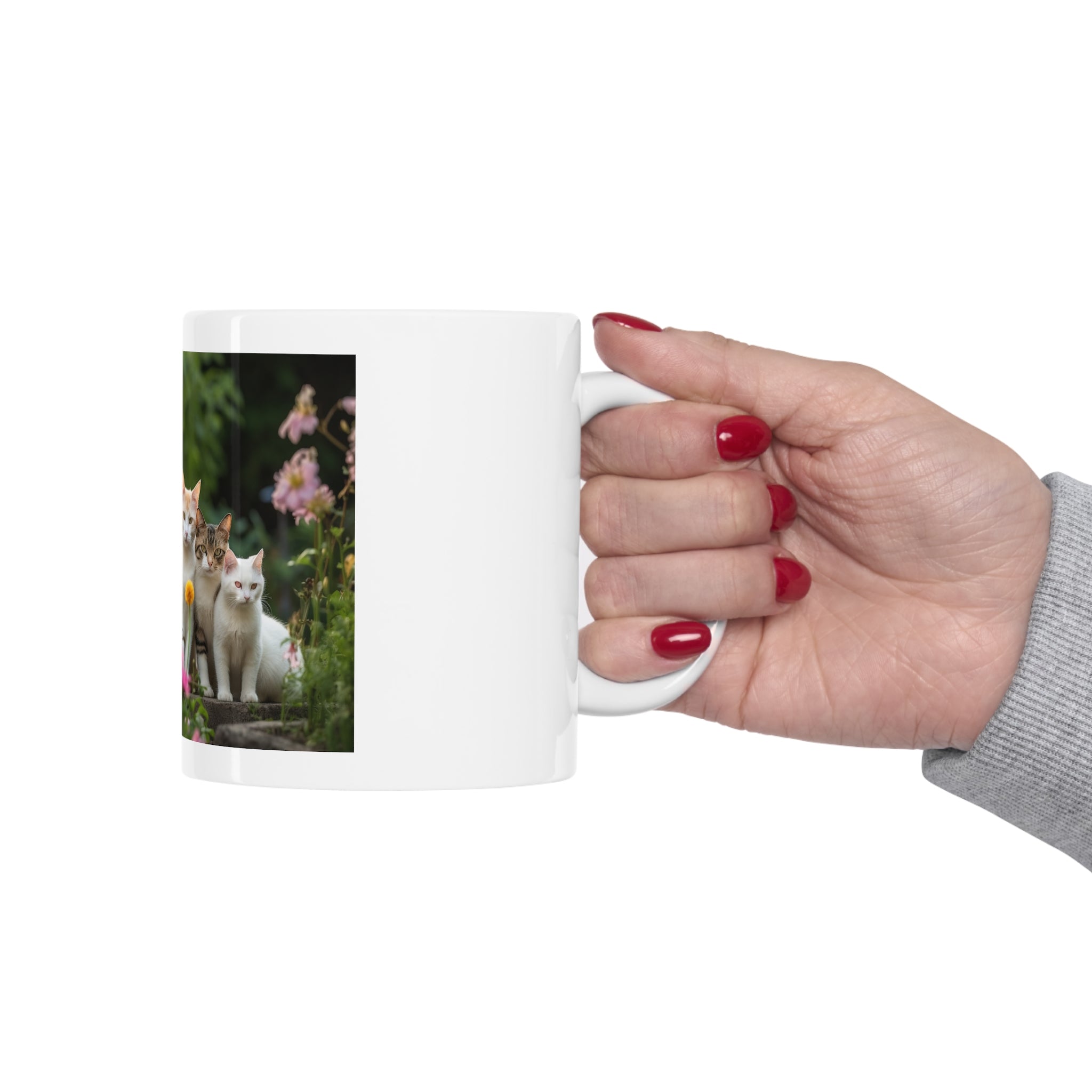 Photorealistic Cats Ceramic Mug - Whiskers in Wonderland - Colorful Garden Design - Colorful Garden Coffee Cup