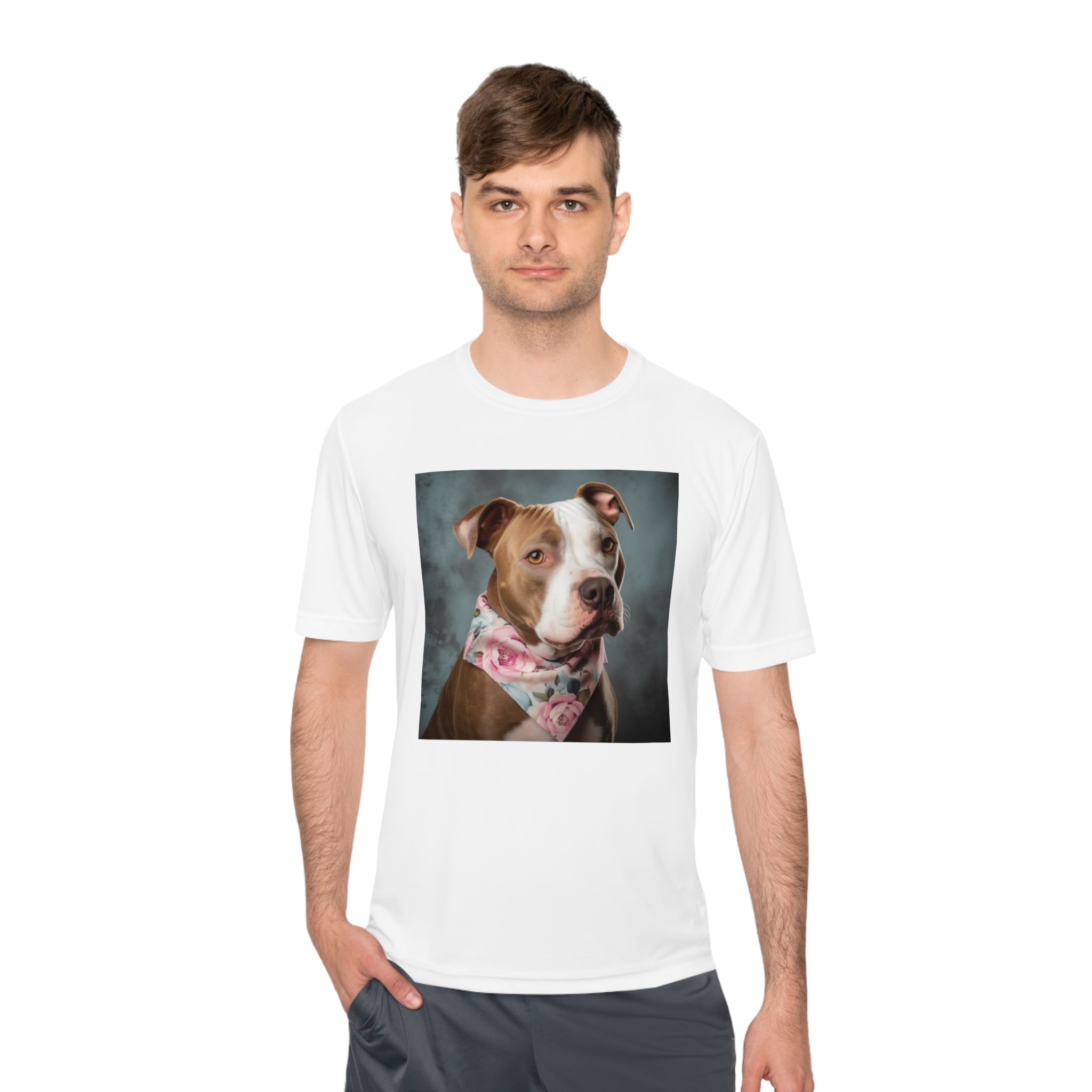 Perfect for Dog Lovers! Pitbull Puppy wearing a Cute Flower Scarf Unisex Moisture Wicking Tee - This is a Perfect Dog Park T-shirt for Pet Lover. Stay Stylish and Comfortable with This Charming Dog-Lover's Shirt