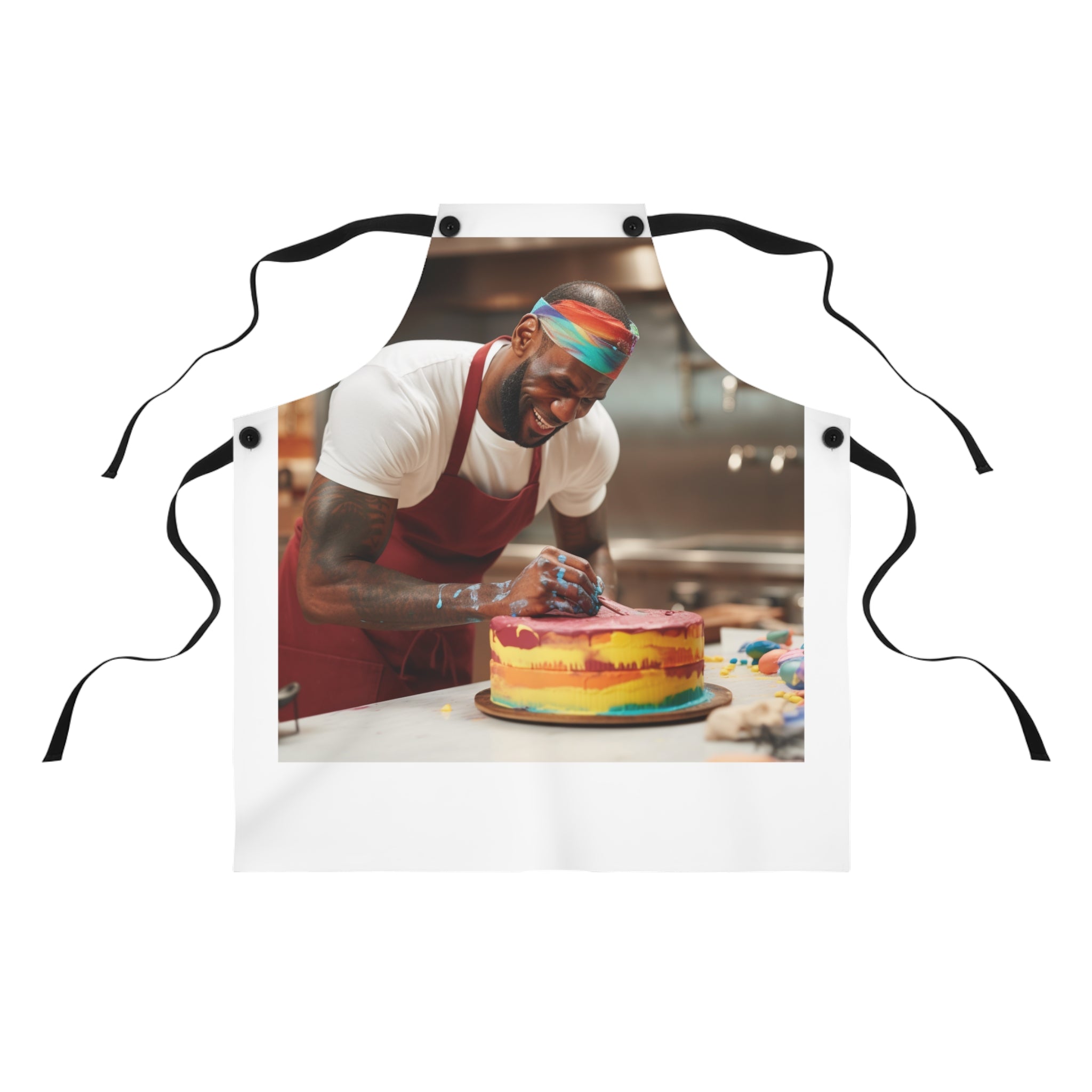 Lebron Inspired Apron of Him Baking a Cake.