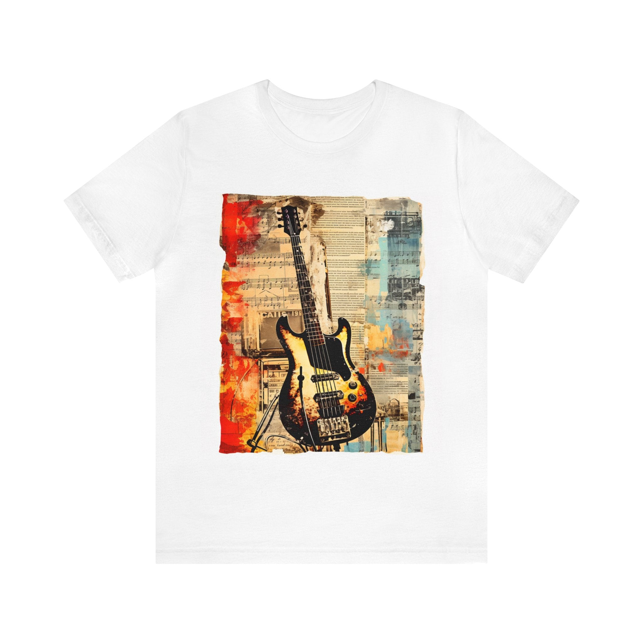 Unisex Jersey Short Sleeve Tee-- Beautiful Instrument Guitar Abstract Collage Art Gift for Active Wear for Any Attire Occasions