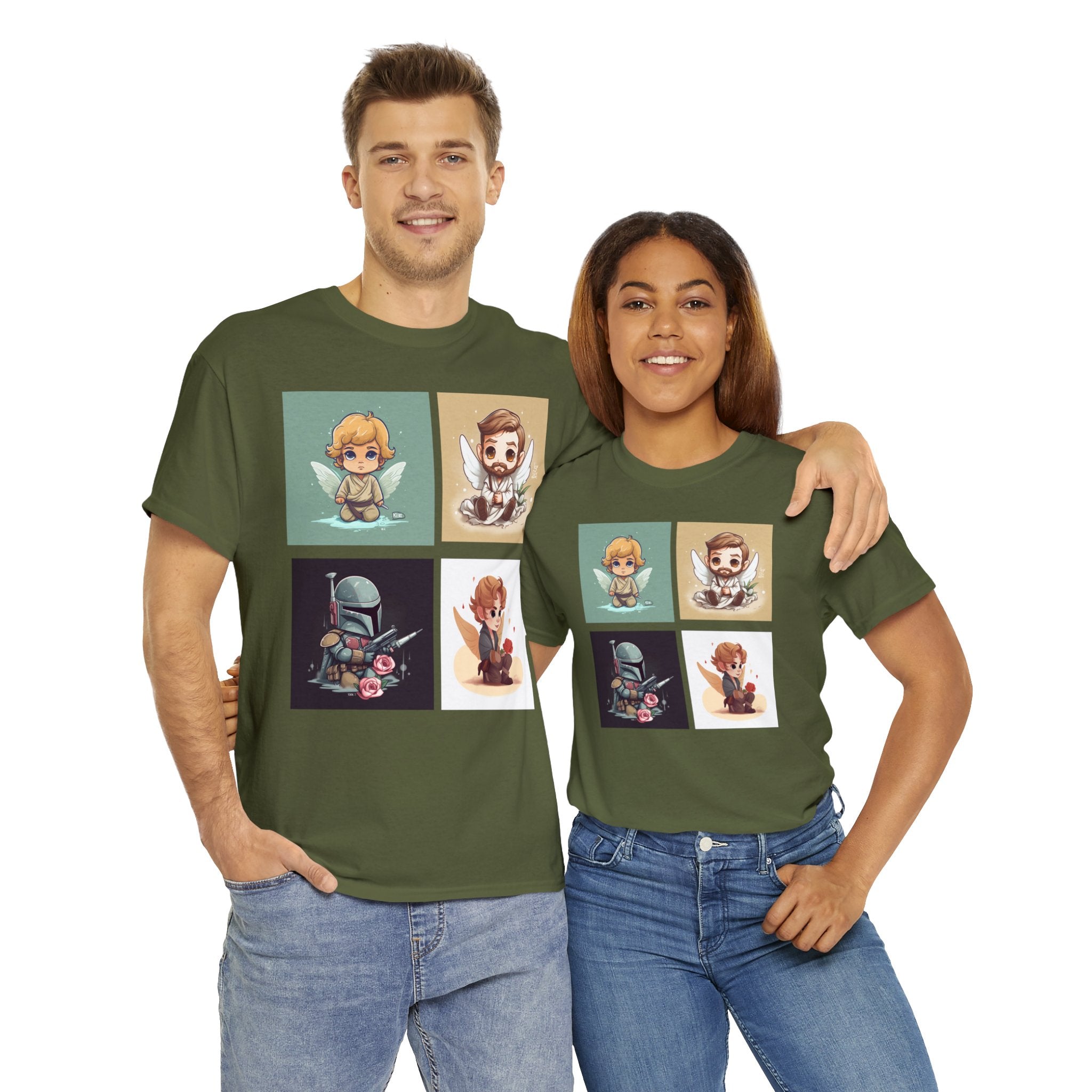 Proven Conversation Starter Cons! This Unique Shirt to Your Collection For Fans of Original Trilogy. Embrace the Epic Saga: Heroes and Villains of a Far Away Galaxy Cute Collage Unisex Heavy Cotton Tee - Showcase Your Love for Timeless Adventures