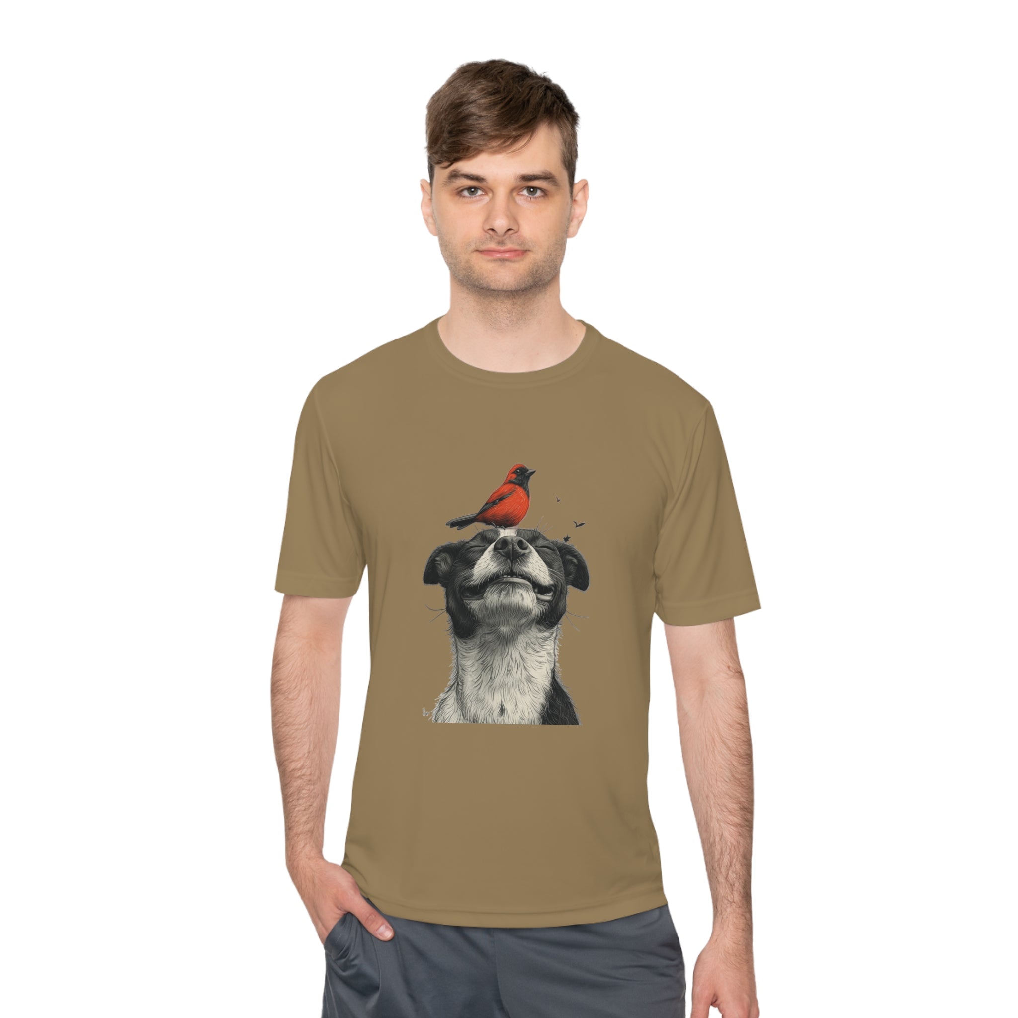 Perfect for Casual Fridays! Dog and Bird Pals Unisex MoistuDog and Bird Pals Unisex Moisture Wicking Tee - Comfortable and Stylish Apparel for Animal Loversre Wicking Tee - Comfortable and Stylish Apparel for Animal Lovers