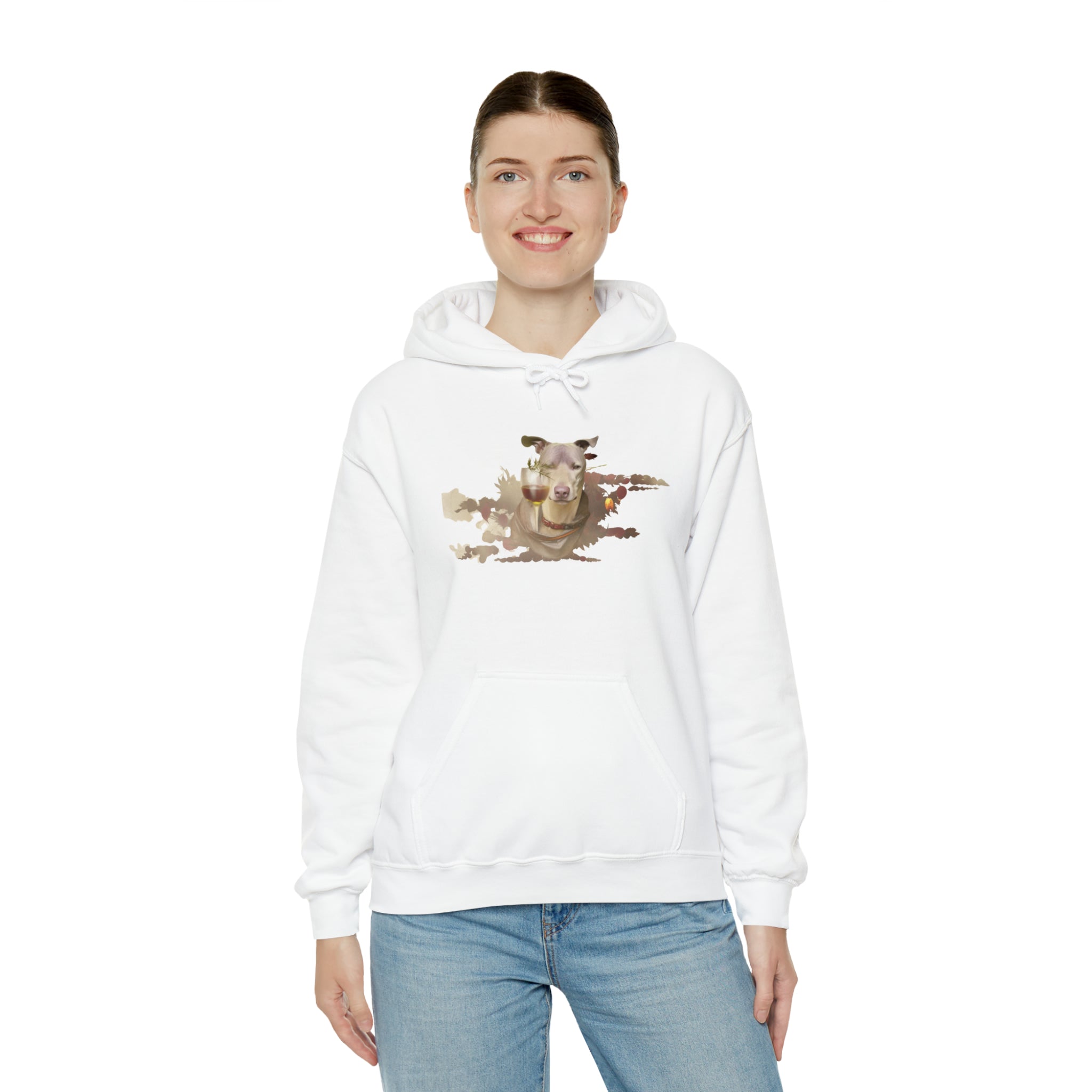 Women's Heavy Blend™ Hooded Sweatshirt "Dog Wine Glass" for Pitbull Owners and Dog Lovers